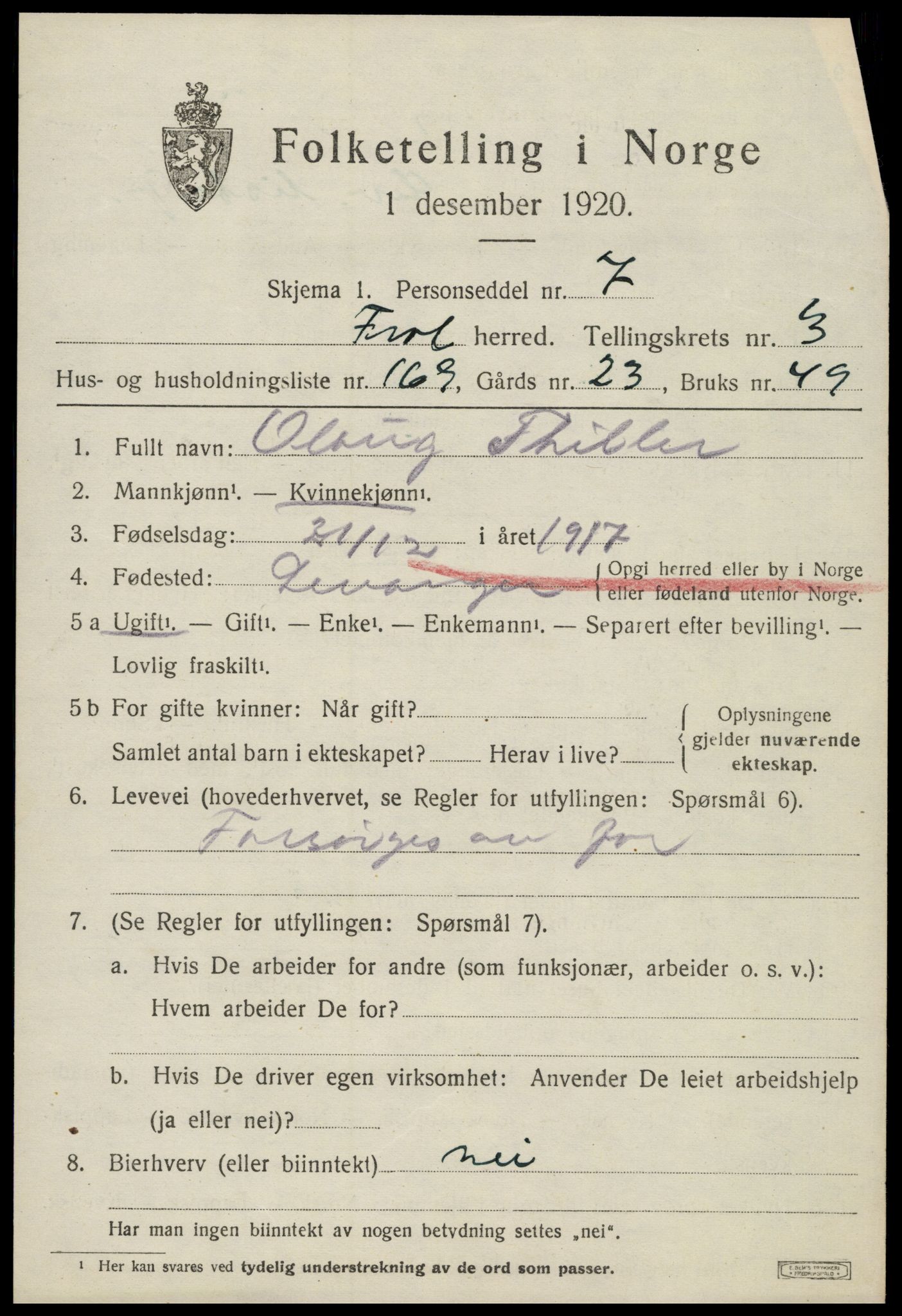 SAT, Folketelling 1920 for 1720 Frol herred, 1920, s. 5465