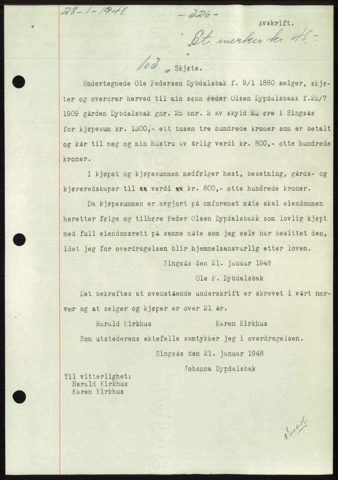 Gauldal sorenskriveri, SAT/A-0014/1/2/2C: Pantebok nr. A5, 1947-1948, Dagboknr: 103/1948