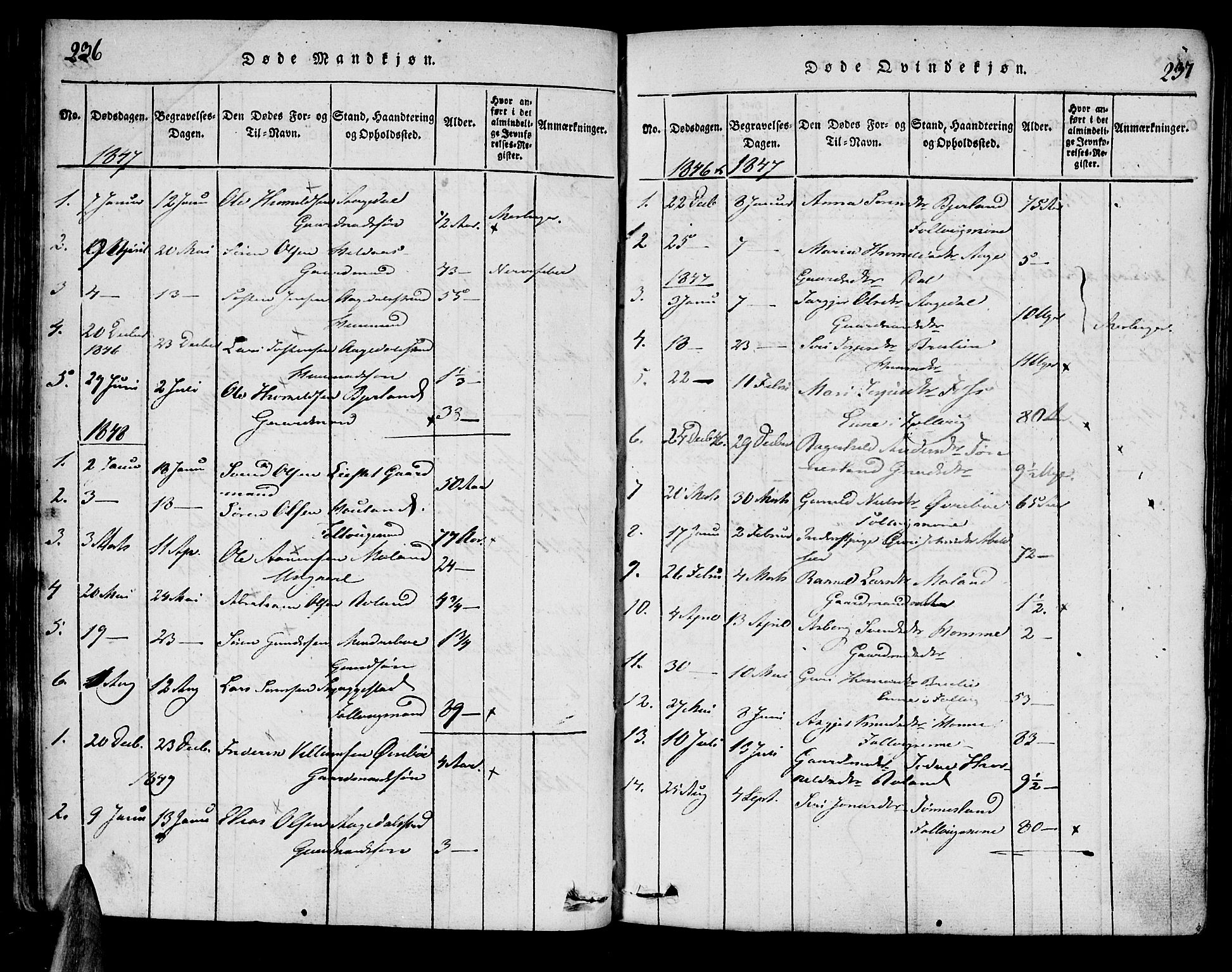 Bjelland sokneprestkontor, SAK/1111-0005/F/Fa/Faa/L0002: Ministerialbok nr. A 2, 1816-1866, s. 236-237