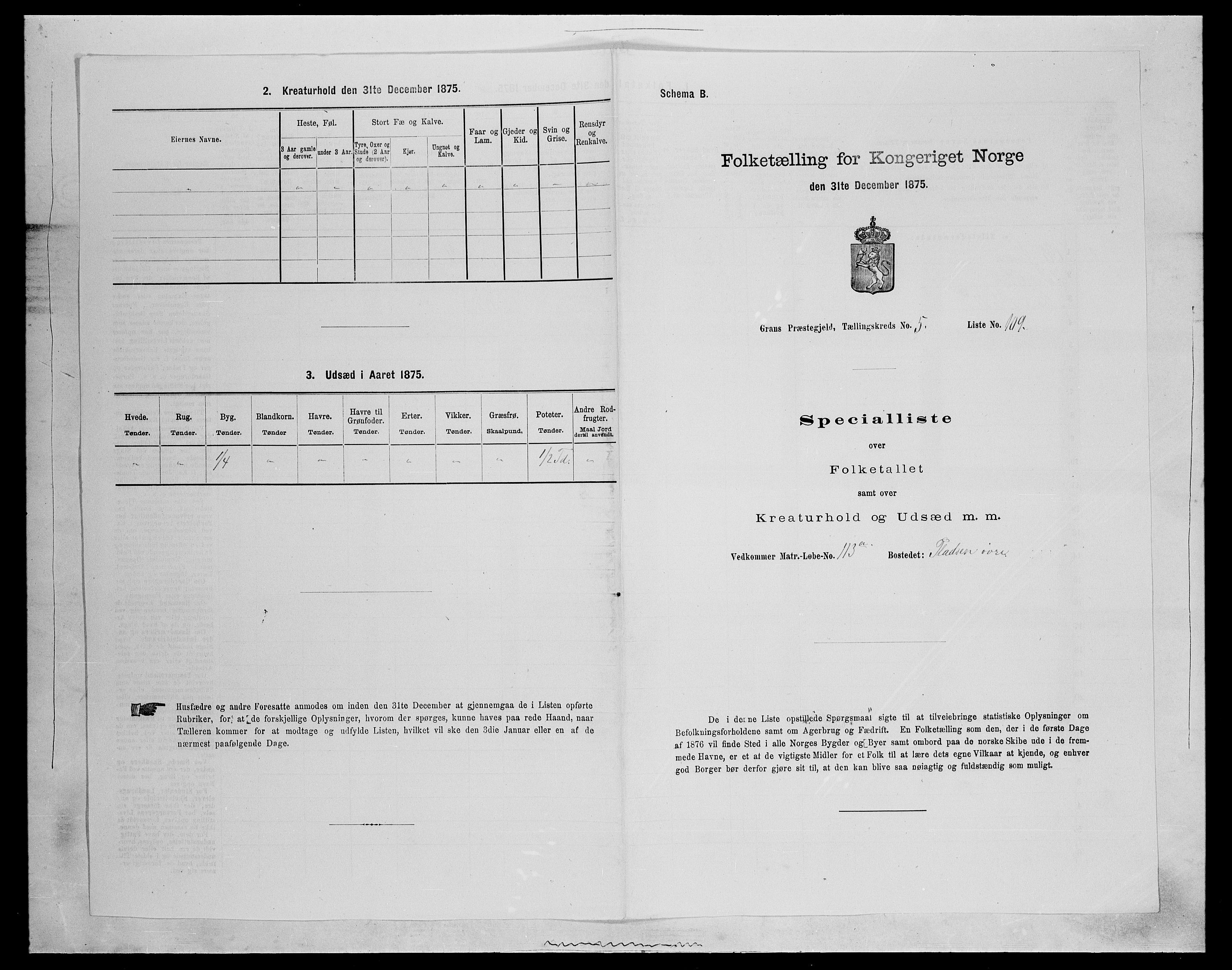 SAH, Folketelling 1875 for 0534P Gran prestegjeld, 1875, s. 982