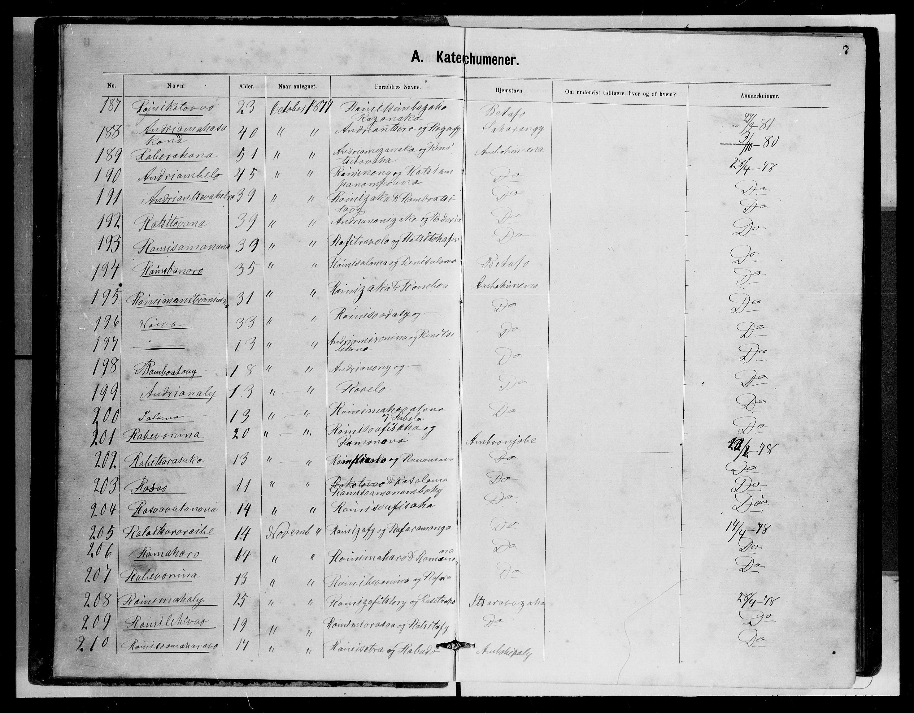 Archives FLM/NMS, Madagaskar, VID/MA-A-1163/D/Db/L0269: Ministerialbok nr. 1, 1867-1884, s. 7