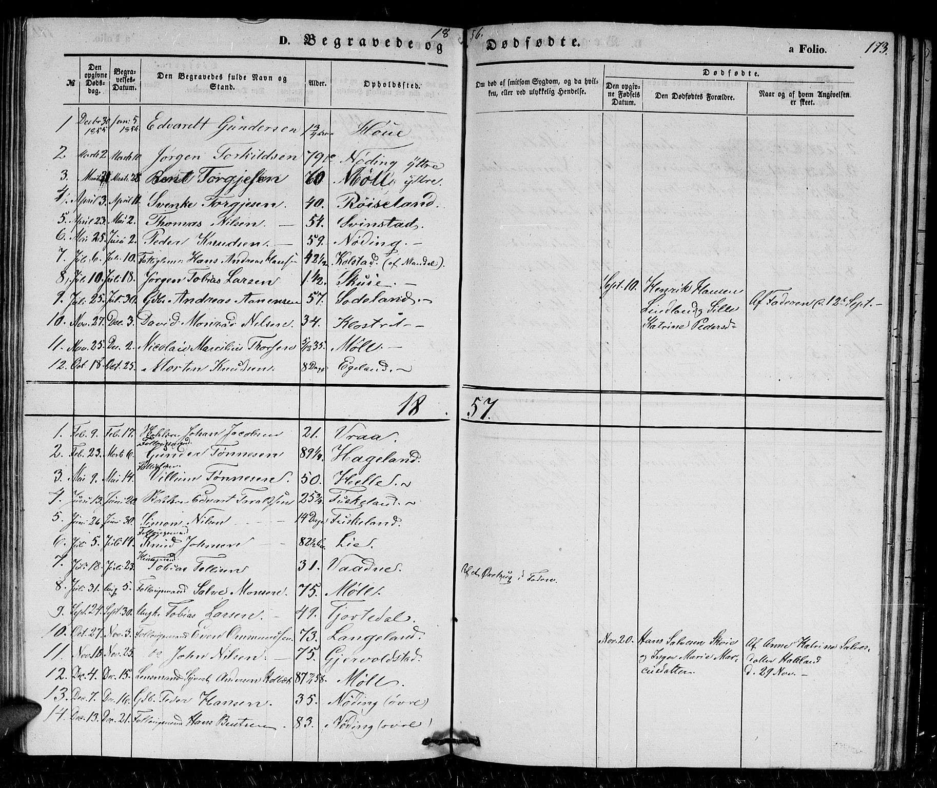Holum sokneprestkontor, AV/SAK-1111-0022/F/Fb/Fba/L0003: Klokkerbok nr. B 3, 1850-1866, s. 173