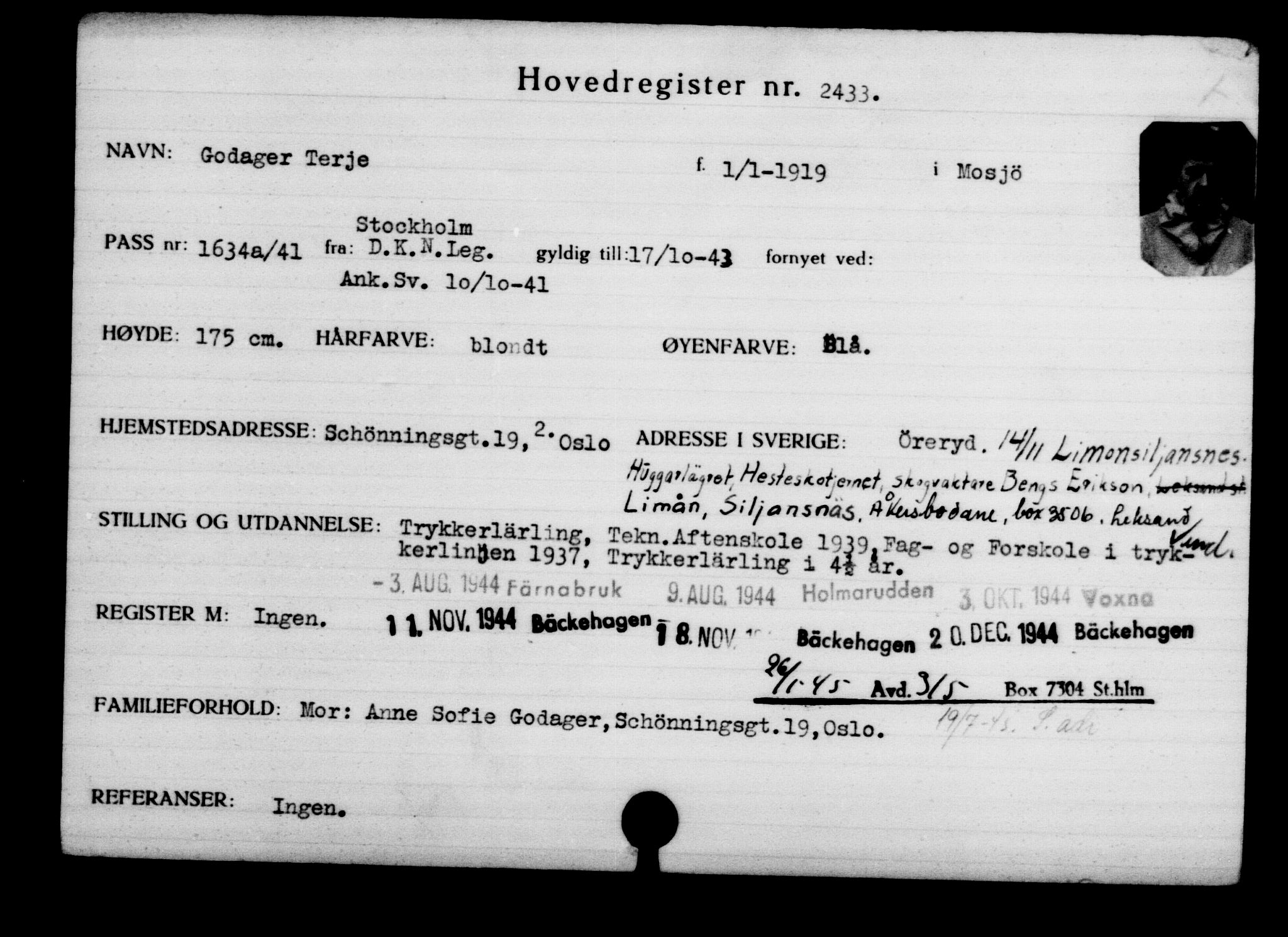 Utenriksstasjonene, Legasjonen i Stockholm, Flyktningkontoret, AV/RA-S-6753/V/Va/L0003: Kjesäterkartoteket, flyktninger med registreringsnr. 2001-3495, 1940-1945, s. 761