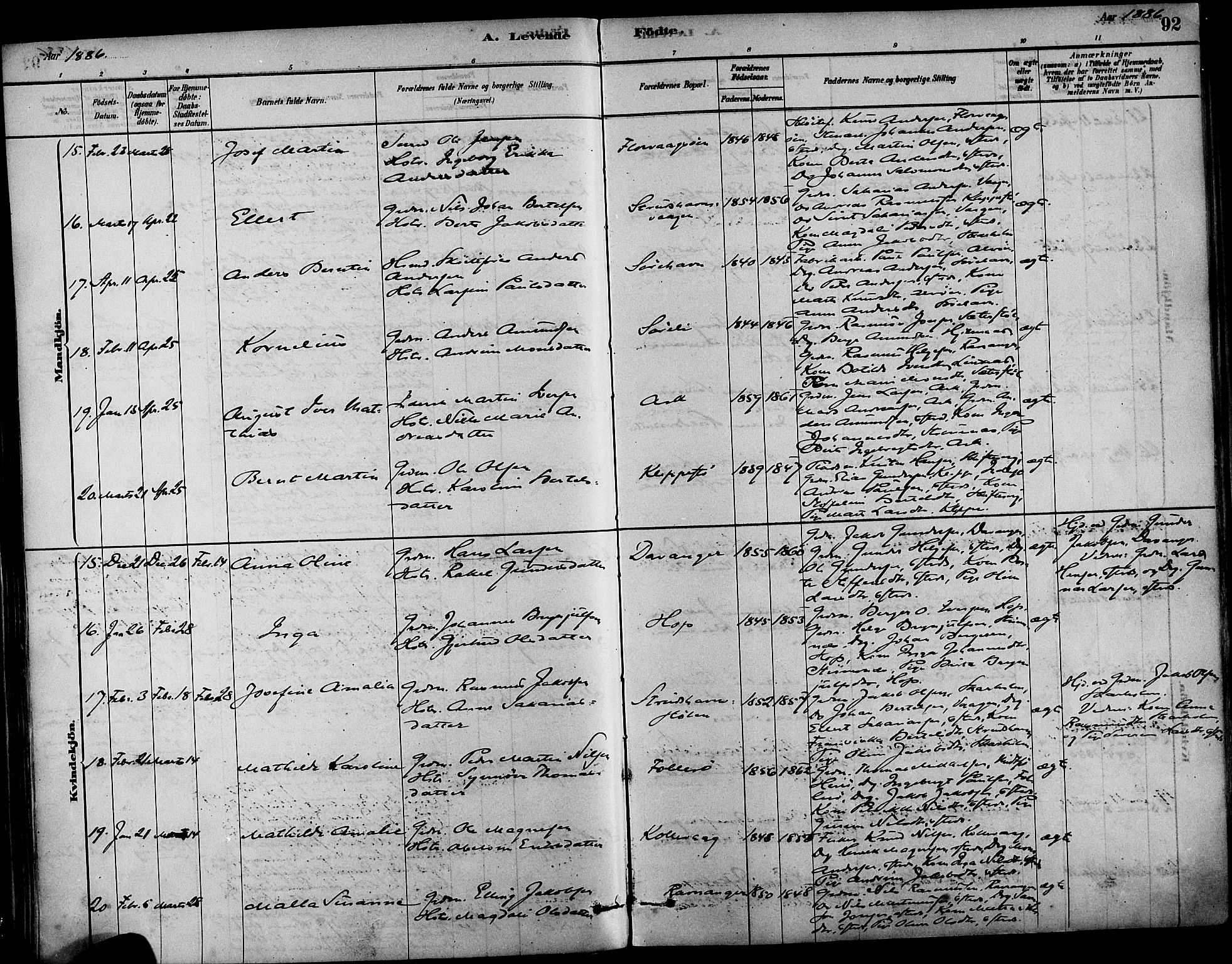 Askøy Sokneprestembete, AV/SAB-A-74101/H/Ha/Haa/Haab/L0001: Ministerialbok nr. B 1, 1878-1889, s. 92