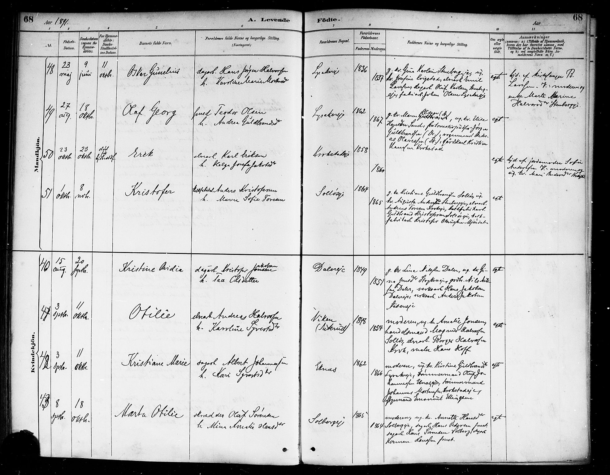 Nedre Eiker kirkebøker, AV/SAKO-A-612/F/Fa/L0003: Ministerialbok nr. 3, 1885-1892, s. 68