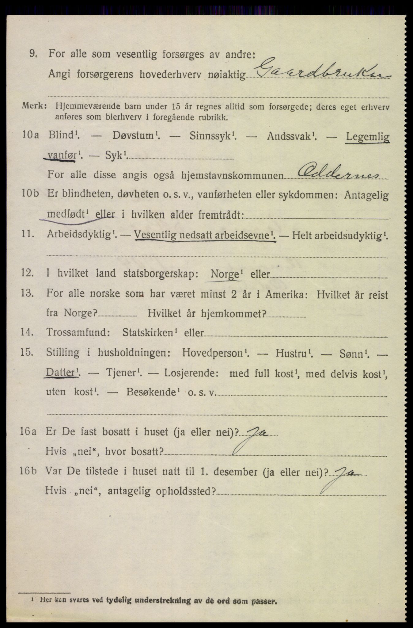 SAK, Folketelling 1920 for 1012 Oddernes herred, 1920, s. 5458