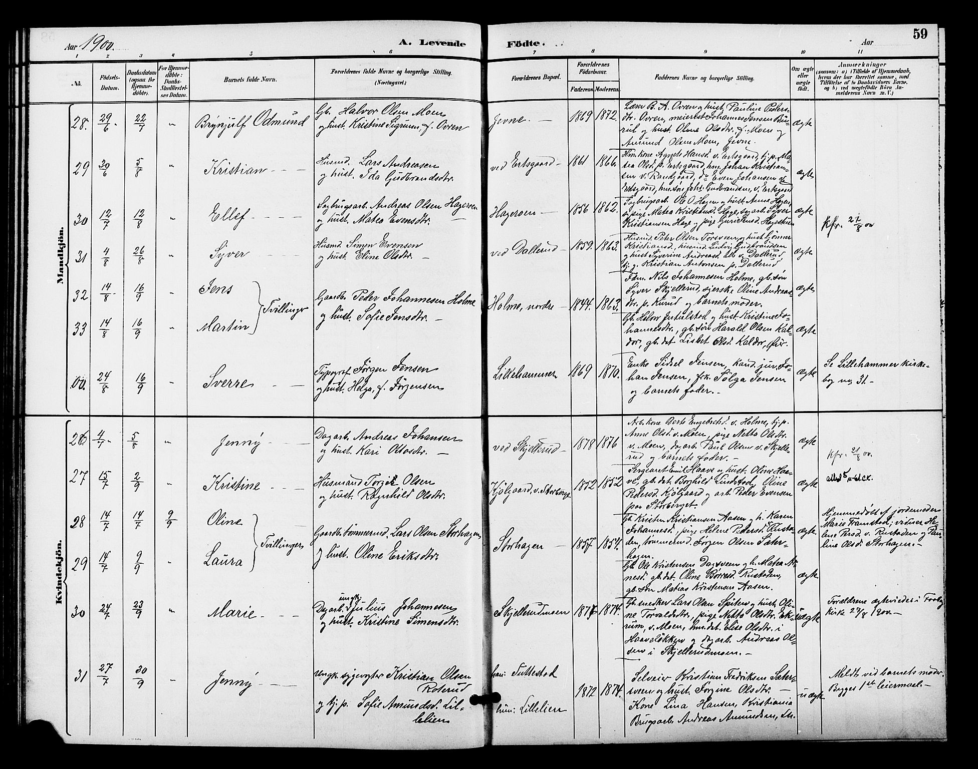 Fåberg prestekontor, SAH/PREST-086/H/Ha/Hab/L0009: Klokkerbok nr. 9, 1891-1902, s. 59