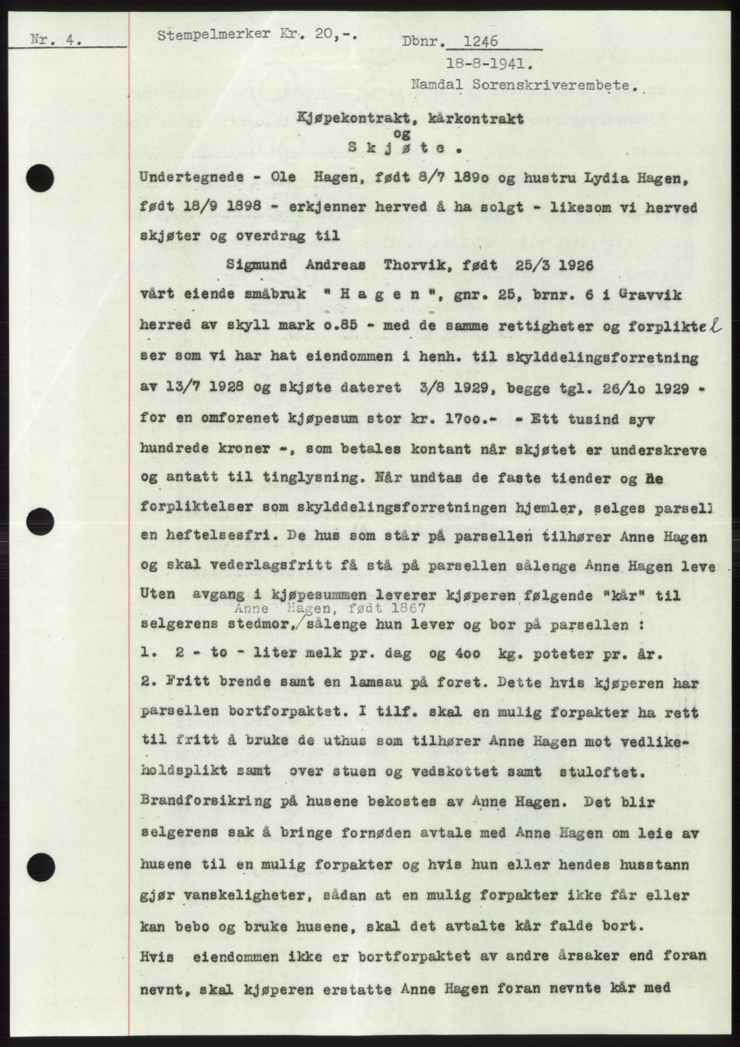 Namdal sorenskriveri, SAT/A-4133/1/2/2C: Pantebok nr. -, 1940-1941, Tingl.dato: 18.08.1941