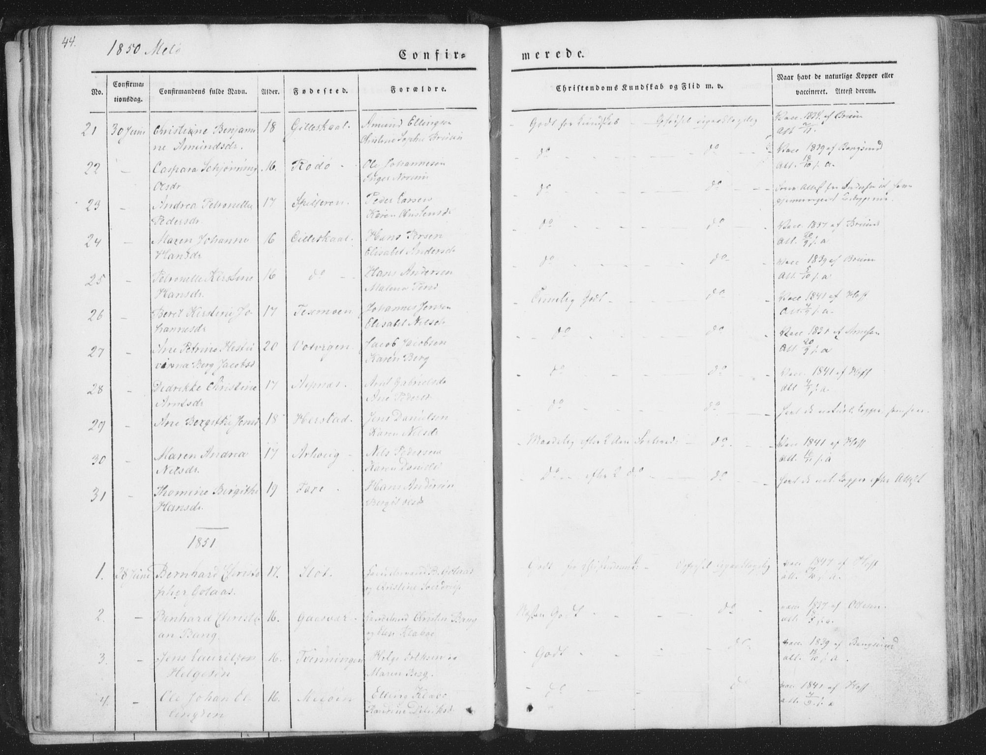 Ministerialprotokoller, klokkerbøker og fødselsregistre - Nordland, AV/SAT-A-1459/841/L0604: Ministerialbok nr. 841A09 /2, 1845-1862, s. 44