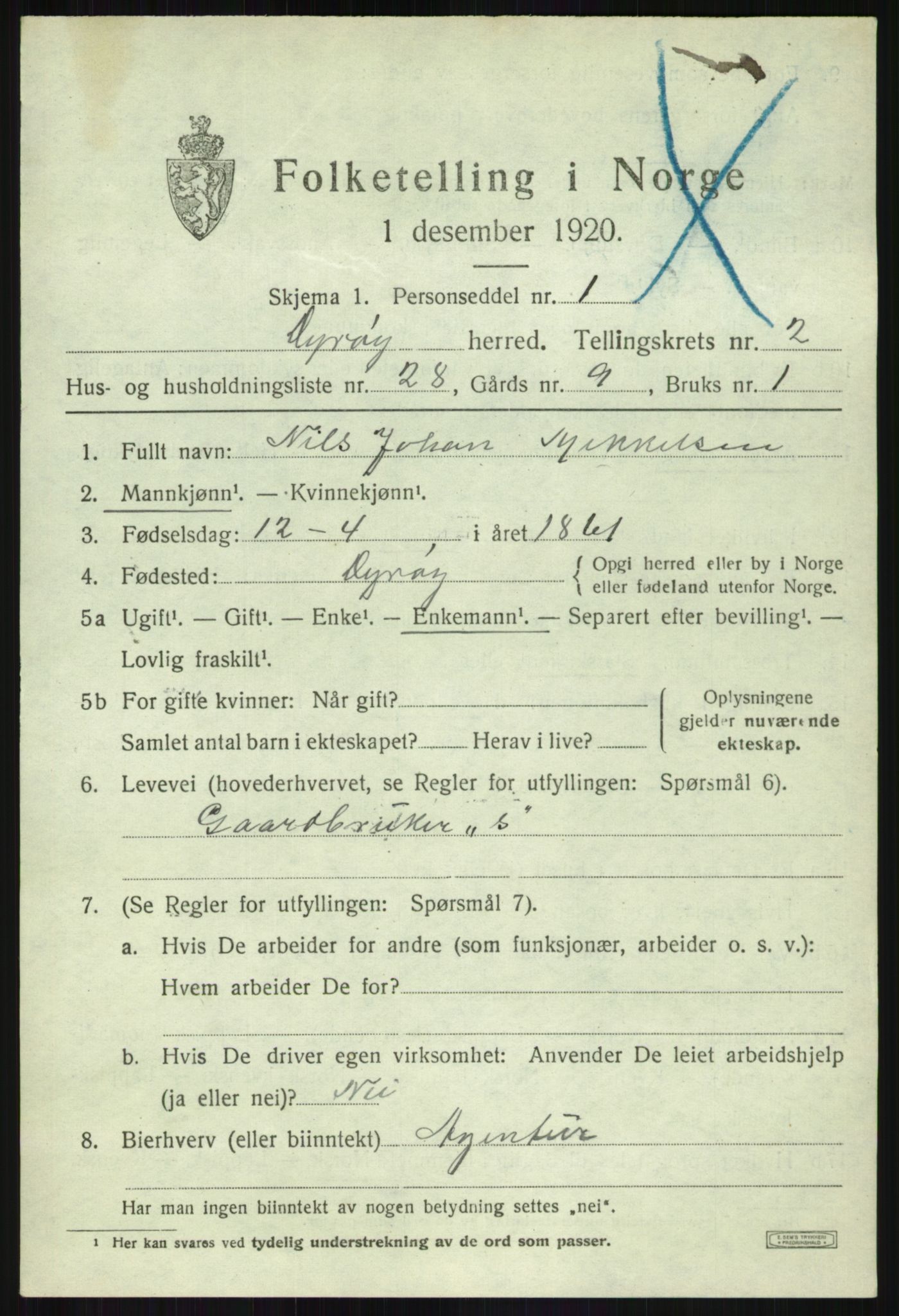 SATØ, Folketelling 1920 for 1926 Dyrøy herred, 1920, s. 1605