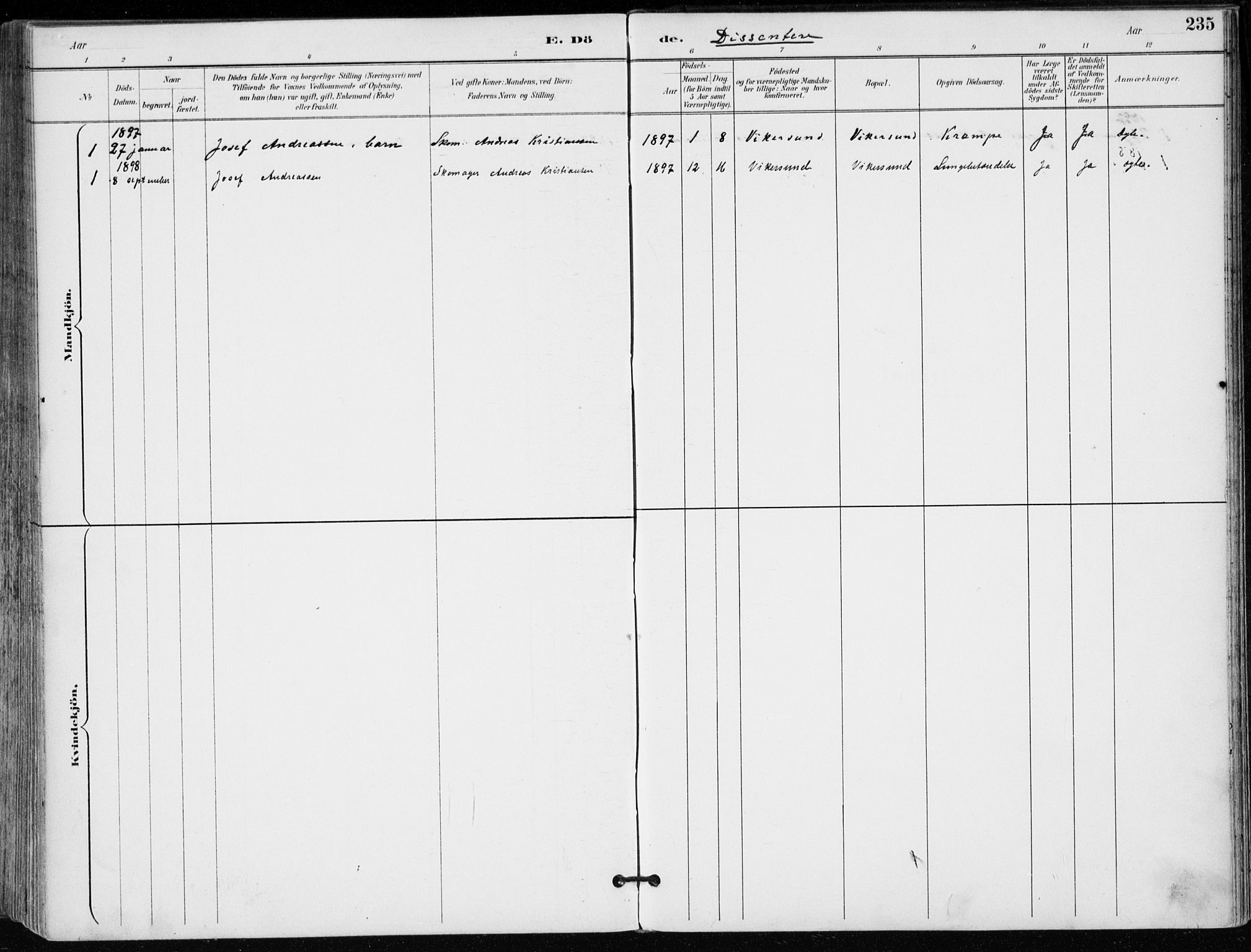 Modum kirkebøker, SAKO/A-234/F/Fa/L0012: Ministerialbok nr. 12, 1890-1898, s. 235