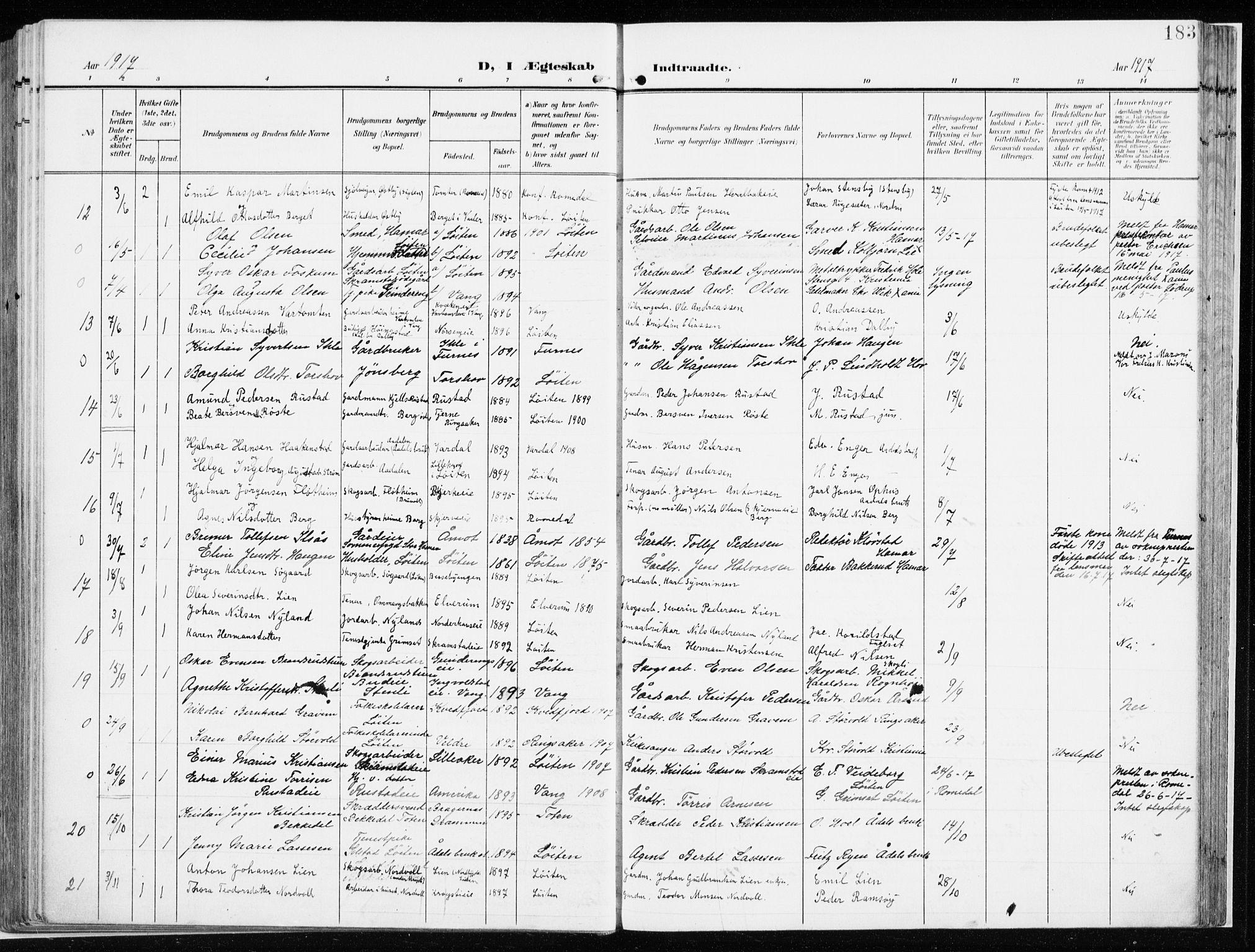 Løten prestekontor, AV/SAH-PREST-022/K/Ka/L0011: Ministerialbok nr. 11, 1908-1917, s. 183