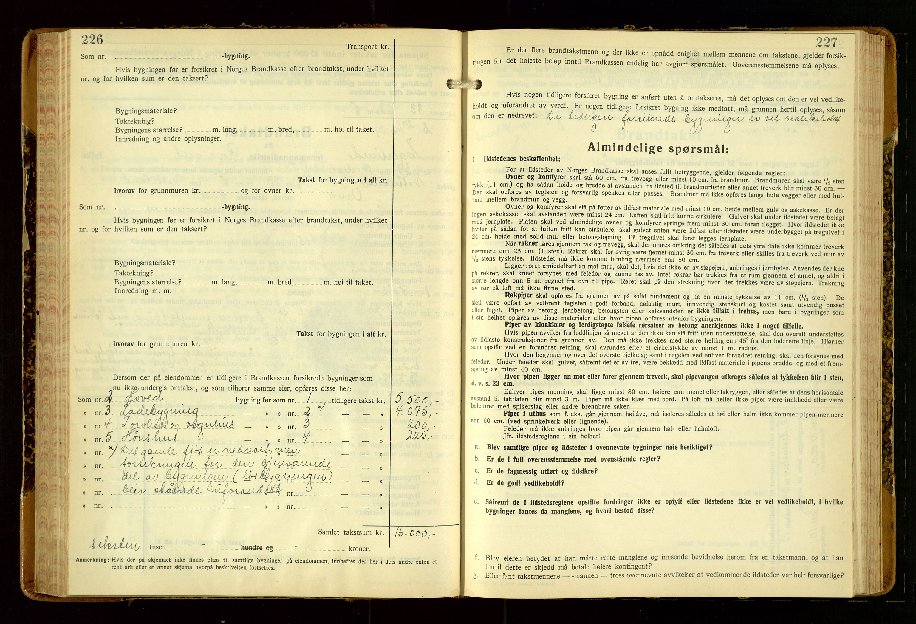 Eigersund lensmannskontor, AV/SAST-A-100171/Gob/L0007: "Brandtakstprotokoll", 1938-1955, s. 226-227