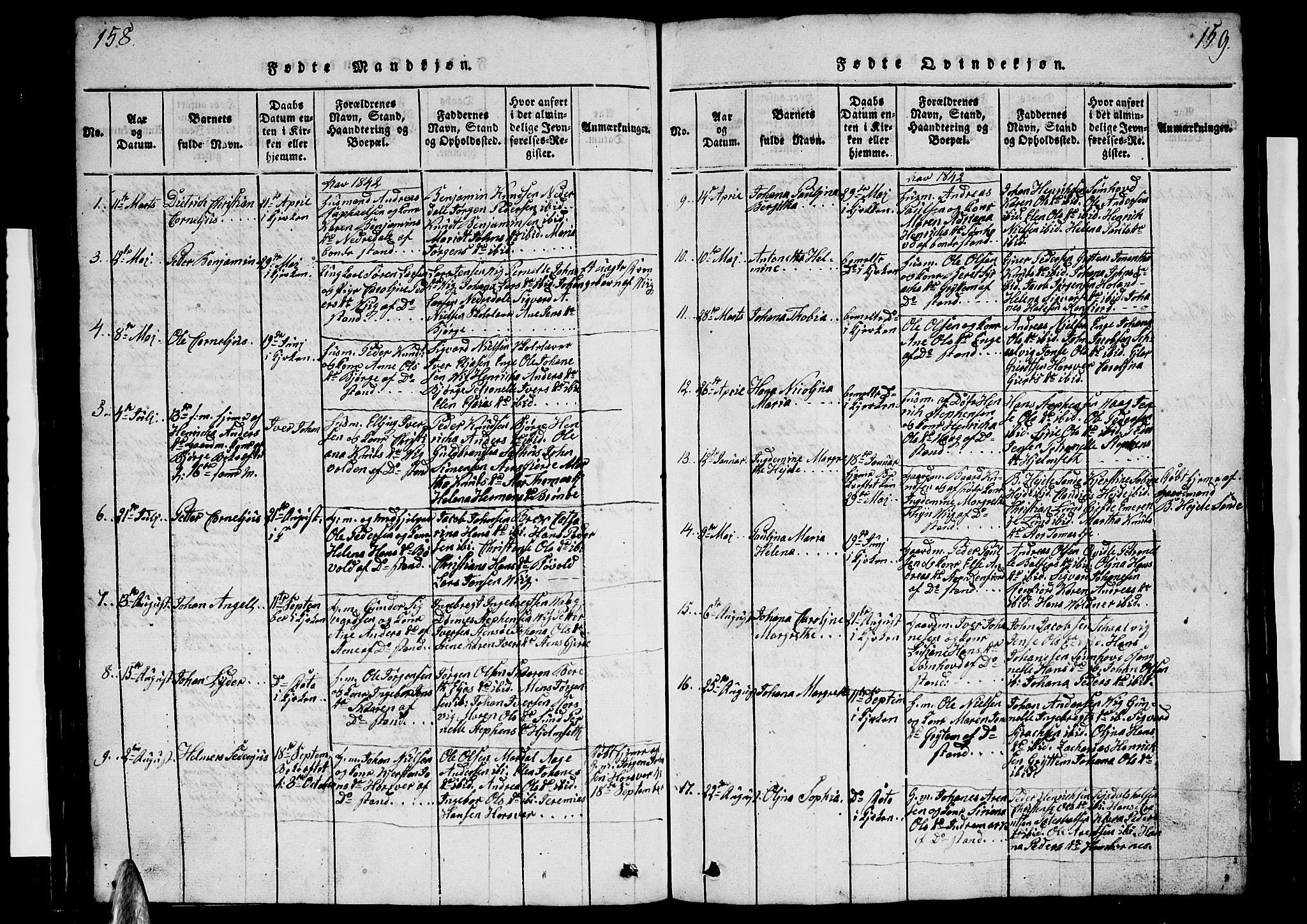 Ministerialprotokoller, klokkerbøker og fødselsregistre - Nordland, AV/SAT-A-1459/812/L0186: Klokkerbok nr. 812C04, 1820-1849, s. 158-159