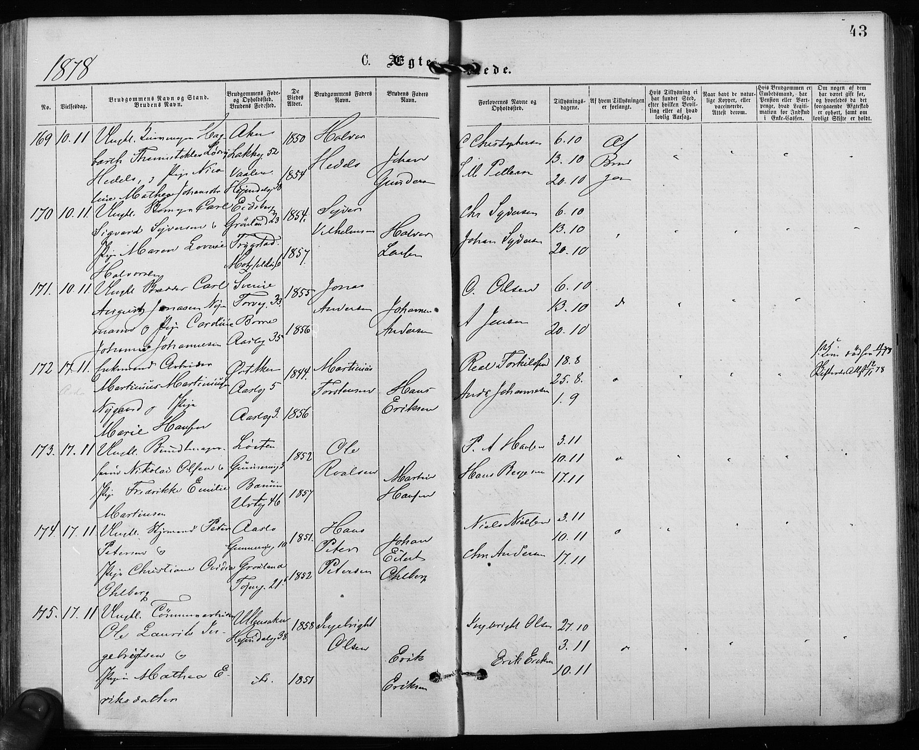 Grønland prestekontor Kirkebøker, AV/SAO-A-10848/F/Fa/L0006: Ministerialbok nr. 6, 1877-1886, s. 43