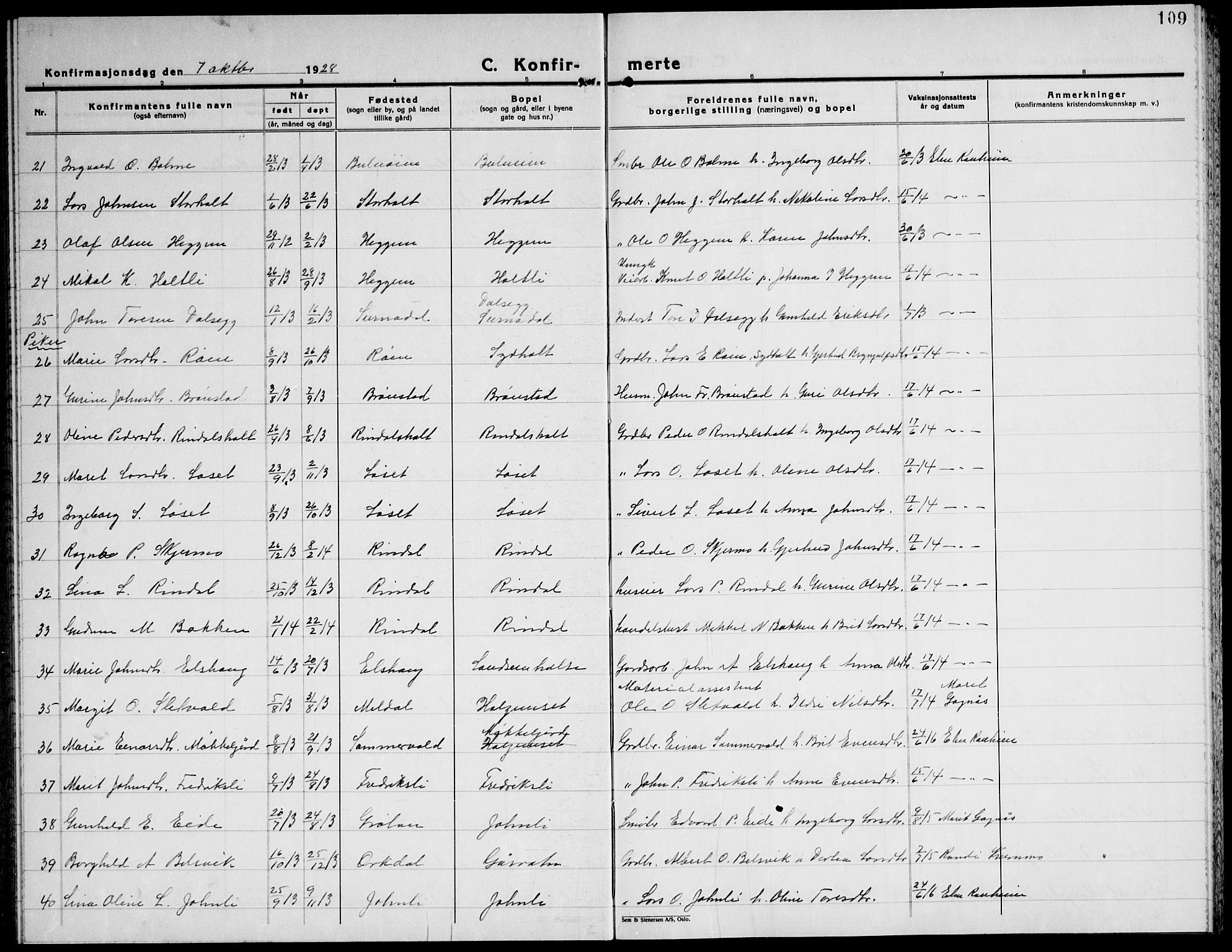 Ministerialprotokoller, klokkerbøker og fødselsregistre - Møre og Romsdal, SAT/A-1454/598/L1080: Klokkerbok nr. 598C05, 1927-1944, s. 109