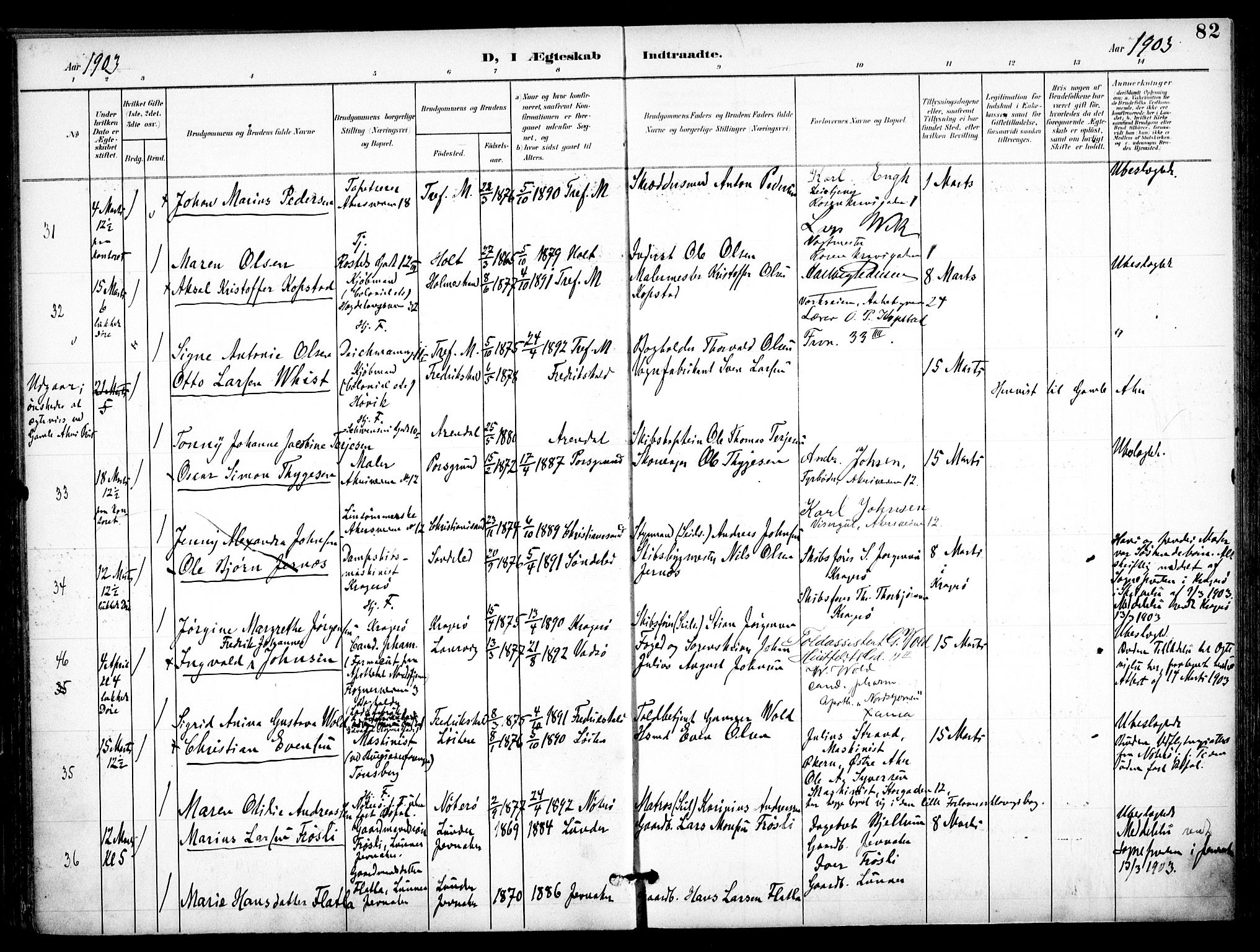 Trefoldighet prestekontor Kirkebøker, AV/SAO-A-10882/F/Fc/L0005: Ministerialbok nr. III 5, 1900-1908, s. 82