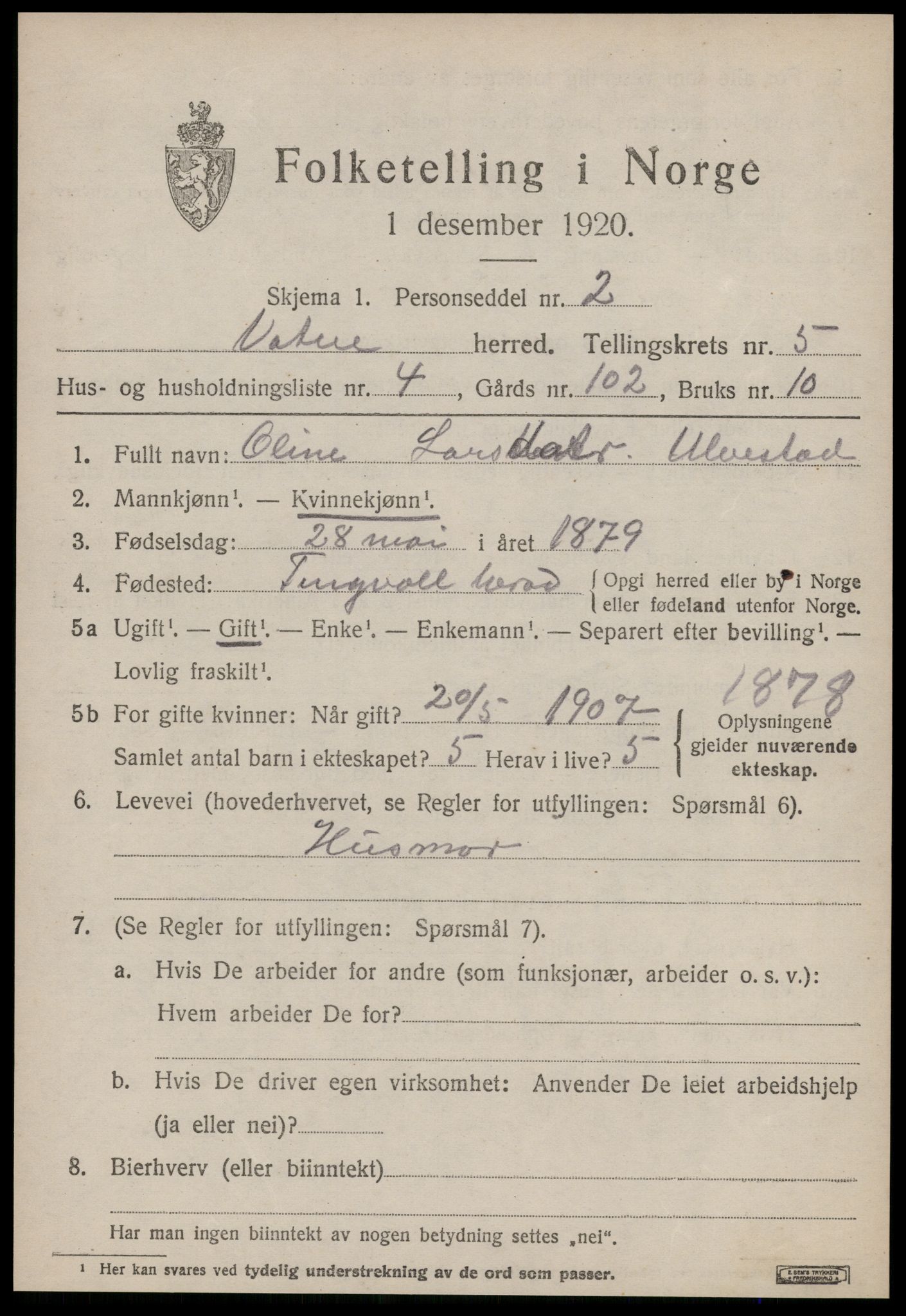 SAT, Folketelling 1920 for 1530 Vatne herred, 1920, s. 2194