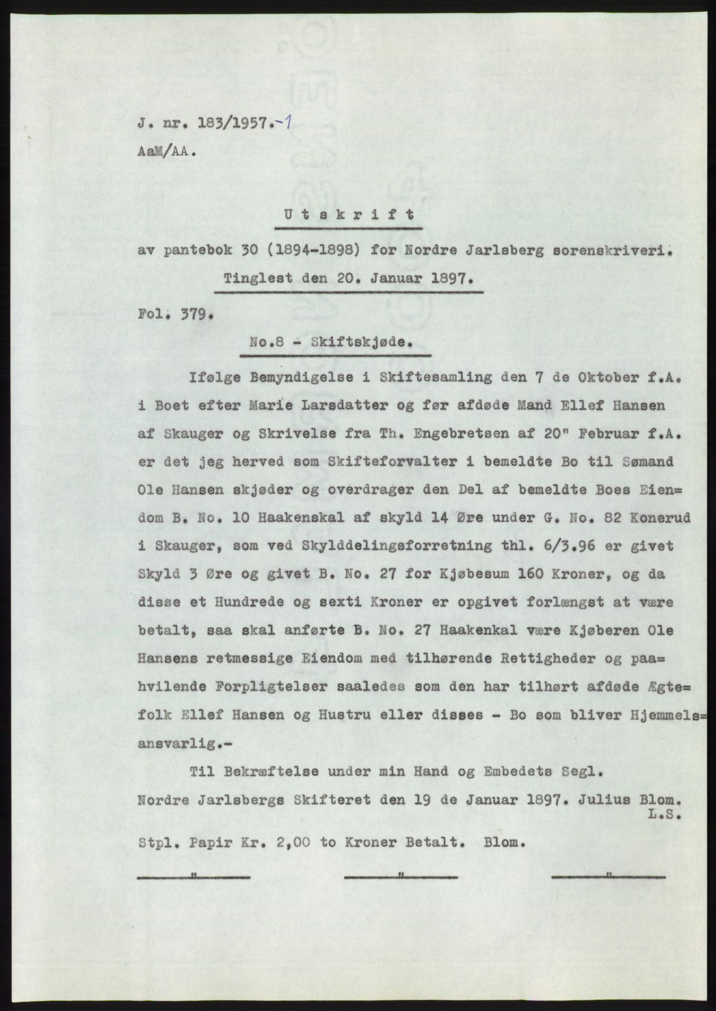 Statsarkivet i Kongsberg, SAKO/A-0001, 1956-1957, s. 227