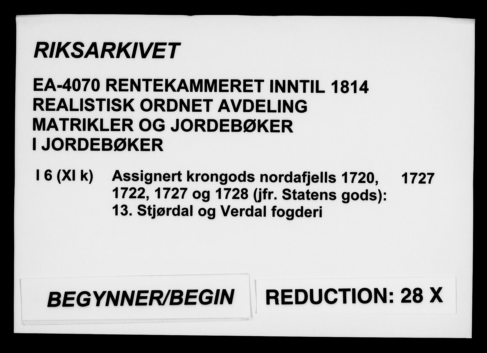 Rentekammeret inntil 1814, Realistisk ordnet avdeling, RA/EA-4070/N/Na/L0006/0013: [XI k]: Assignert krongods nordafjells (1720, 1722, 1727 og 1728): / Stjørdal og Verdal fogderi, 1727