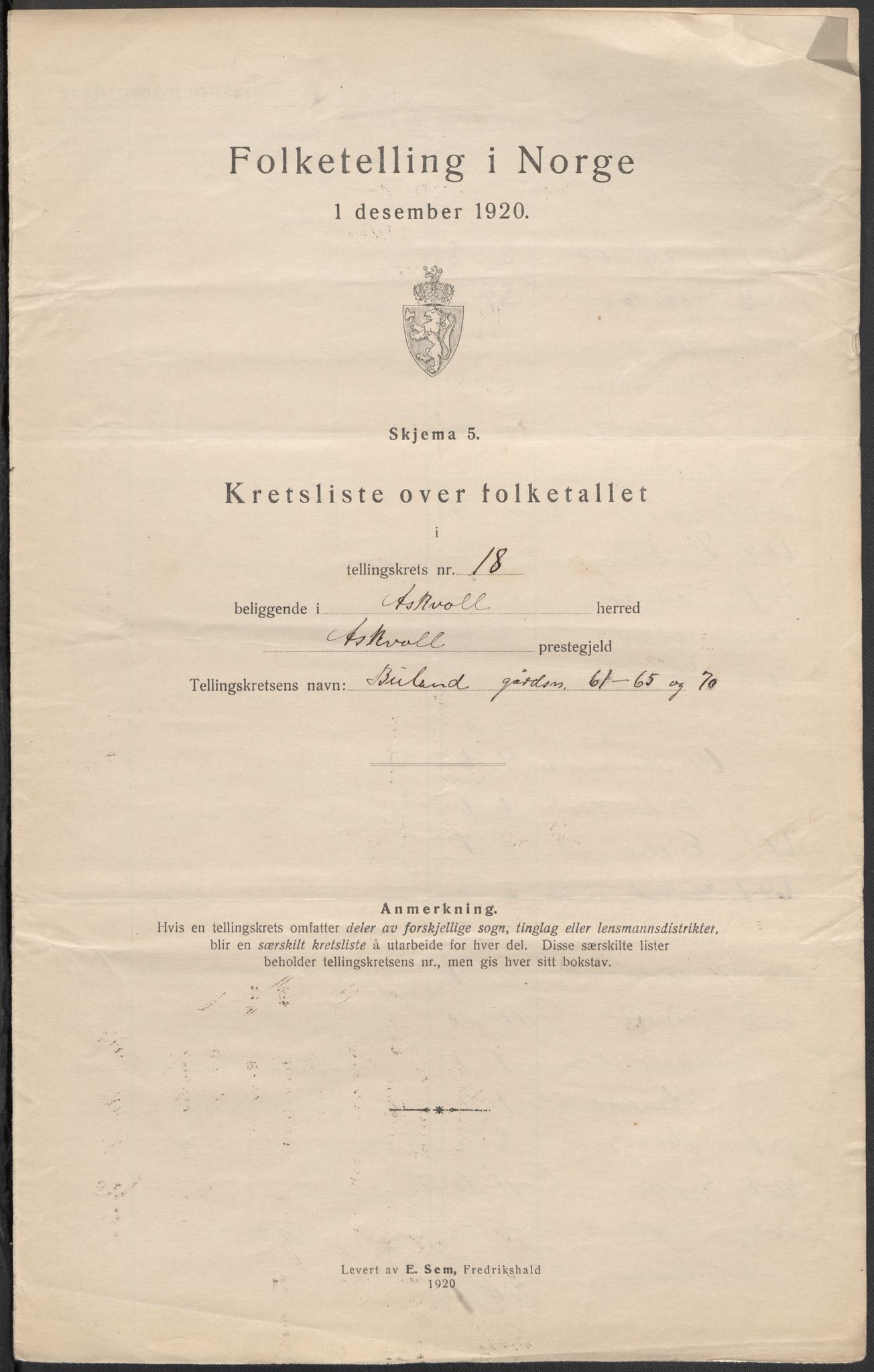 SAB, Folketelling 1920 for 1428 Askvoll herred, 1920, s. 65