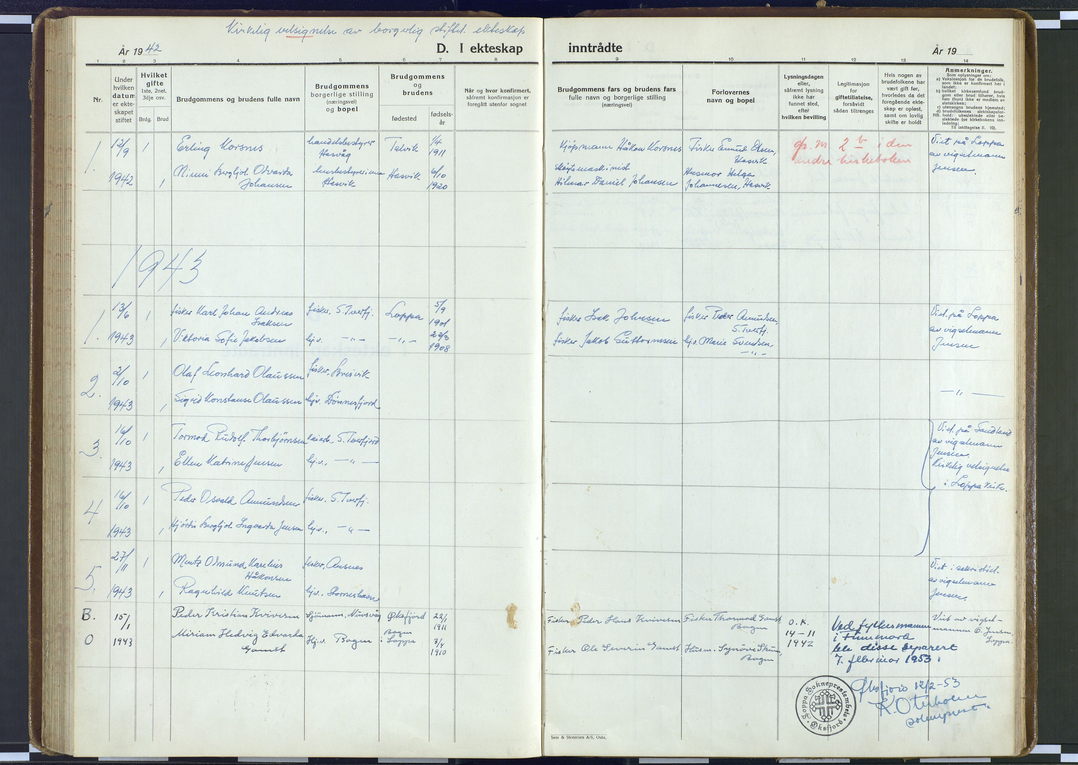 Loppa sokneprestkontor, AV/SATØ-S-1339/H/Ha/L0017kirke: Ministerialbok nr. 17, 1942-1961