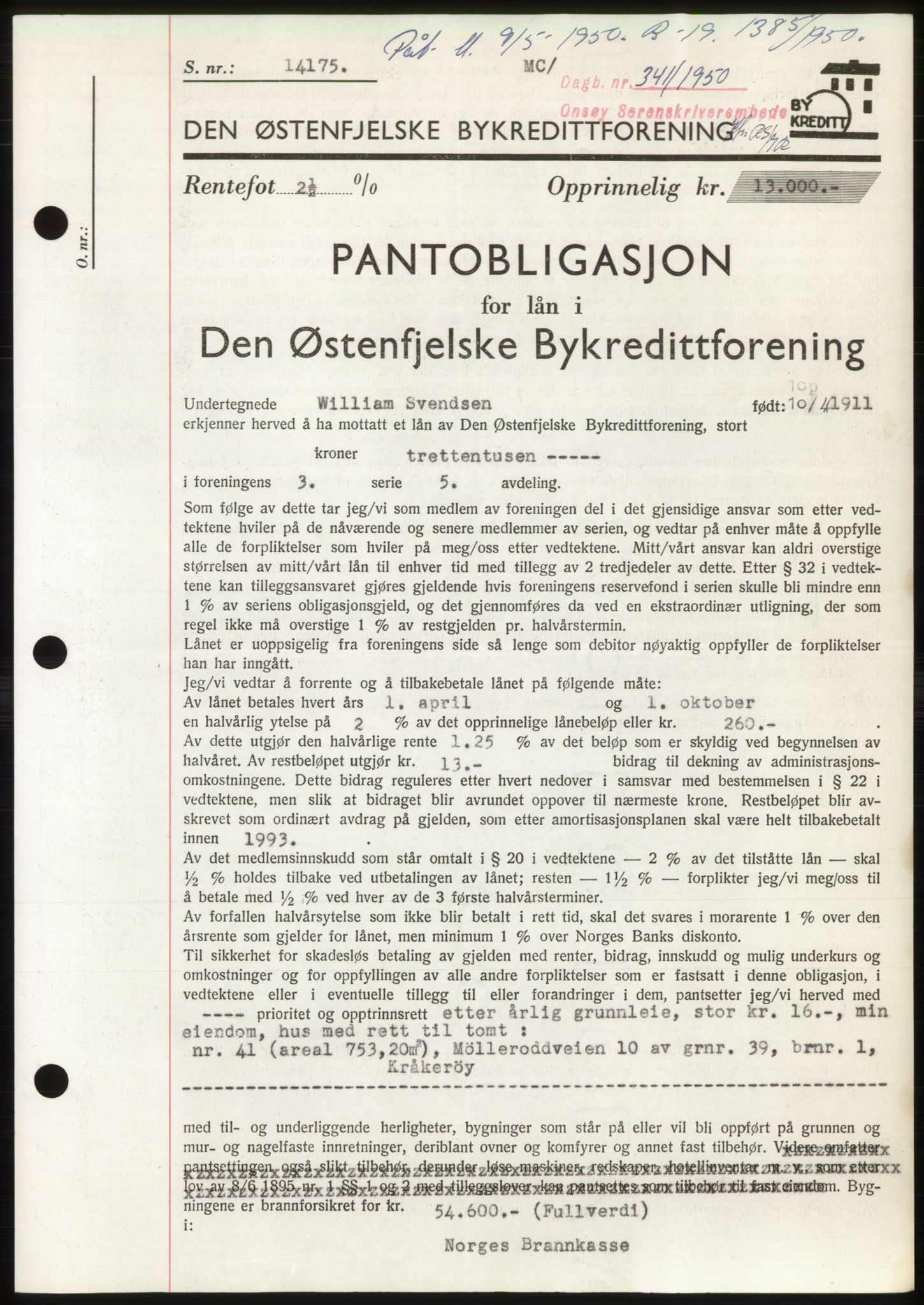 Onsøy sorenskriveri, SAO/A-10474/G/Ga/Gac/L0009: Pantebok nr. B 13-9, 1949-1950, Dagboknr: 341/1950