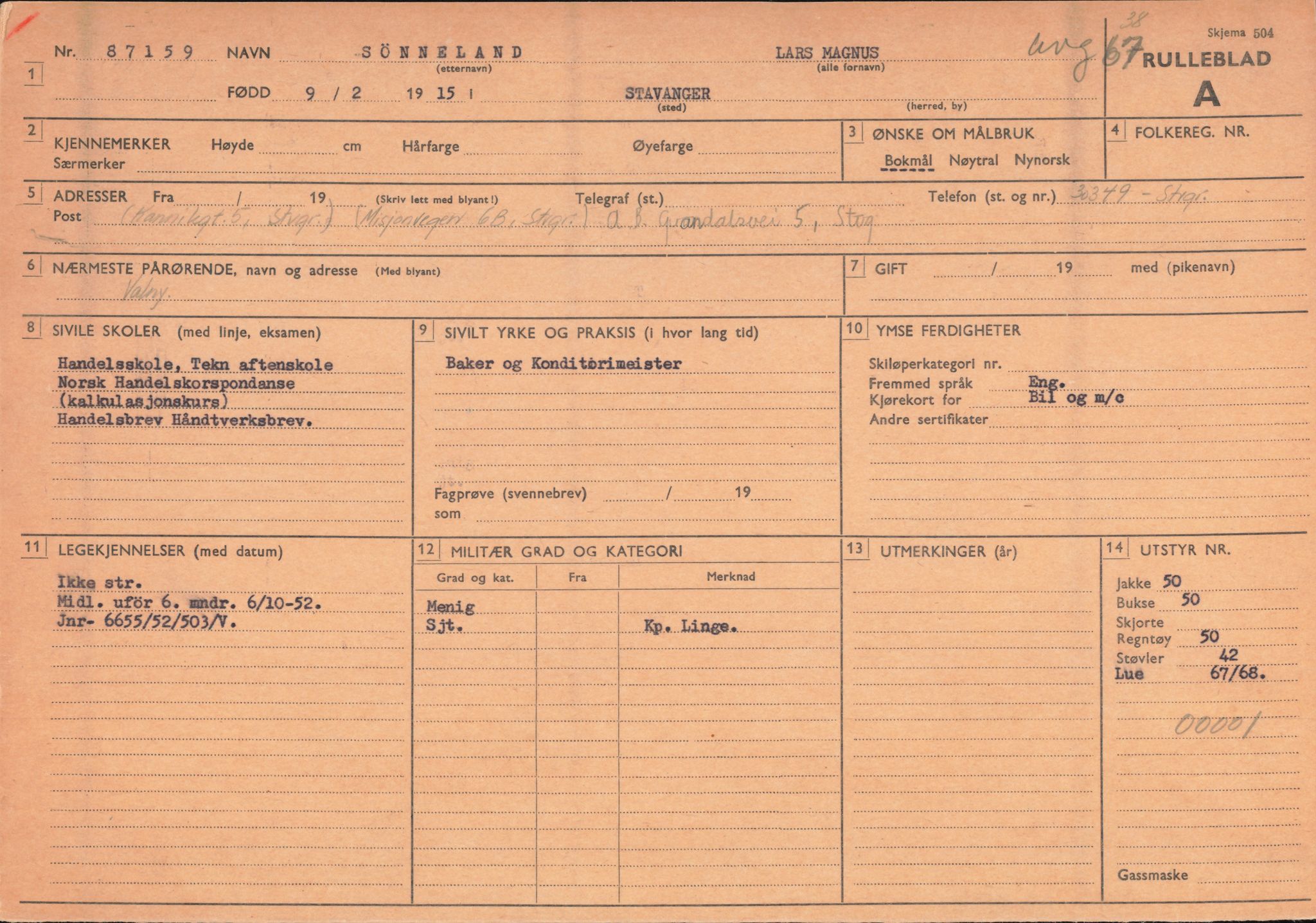 Forsvaret, Forsvarets overkommando/Luftforsvarsstaben, RA/RAFA-4079/P/Pa/L0044: Personellpapirer, 1915, s. 168