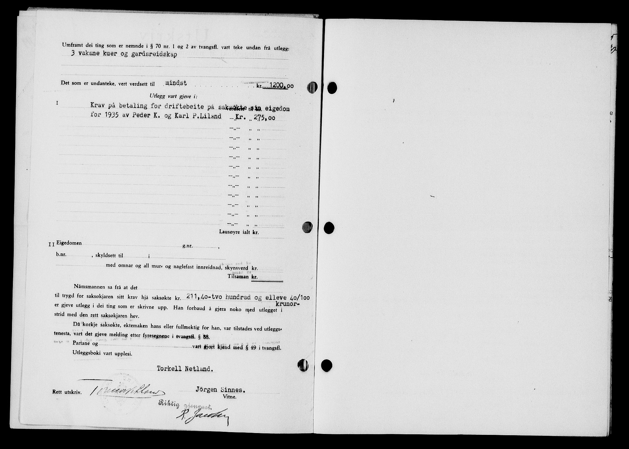 Flekkefjord sorenskriveri, SAK/1221-0001/G/Gb/Gba/L0051: Pantebok nr. 47, 1934-1935, Tingl.dato: 19.03.1935