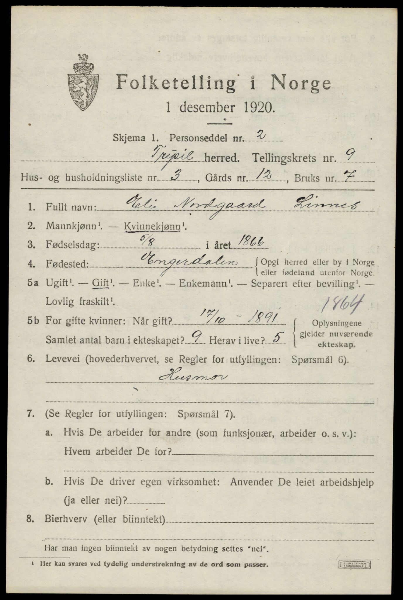 SAH, Folketelling 1920 for 0428 Trysil herred, 1920, s. 6585