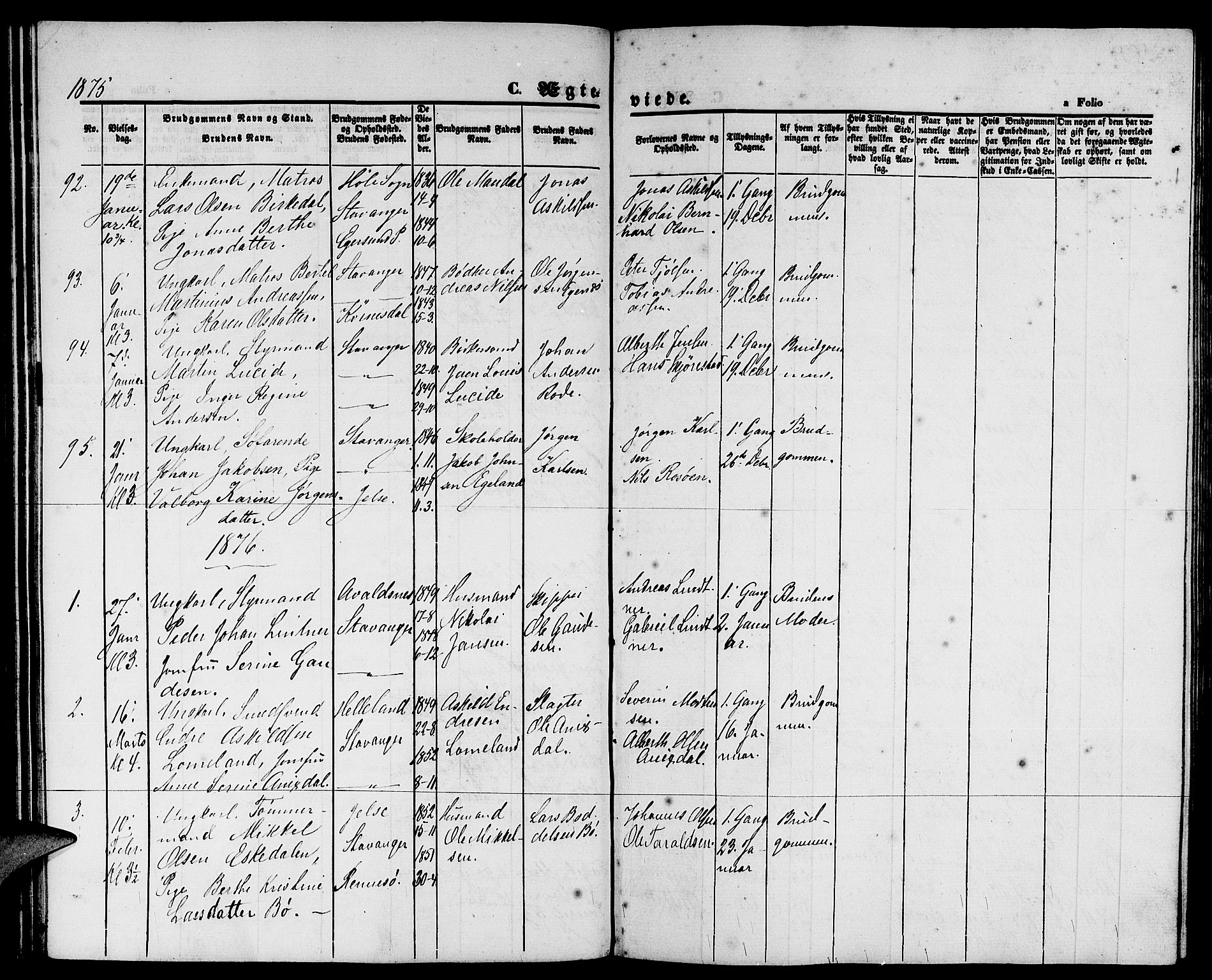 St. Petri sokneprestkontor, AV/SAST-A-101813/001/30/30BB/L0003: Klokkerbok nr. B 3, 1873-1885