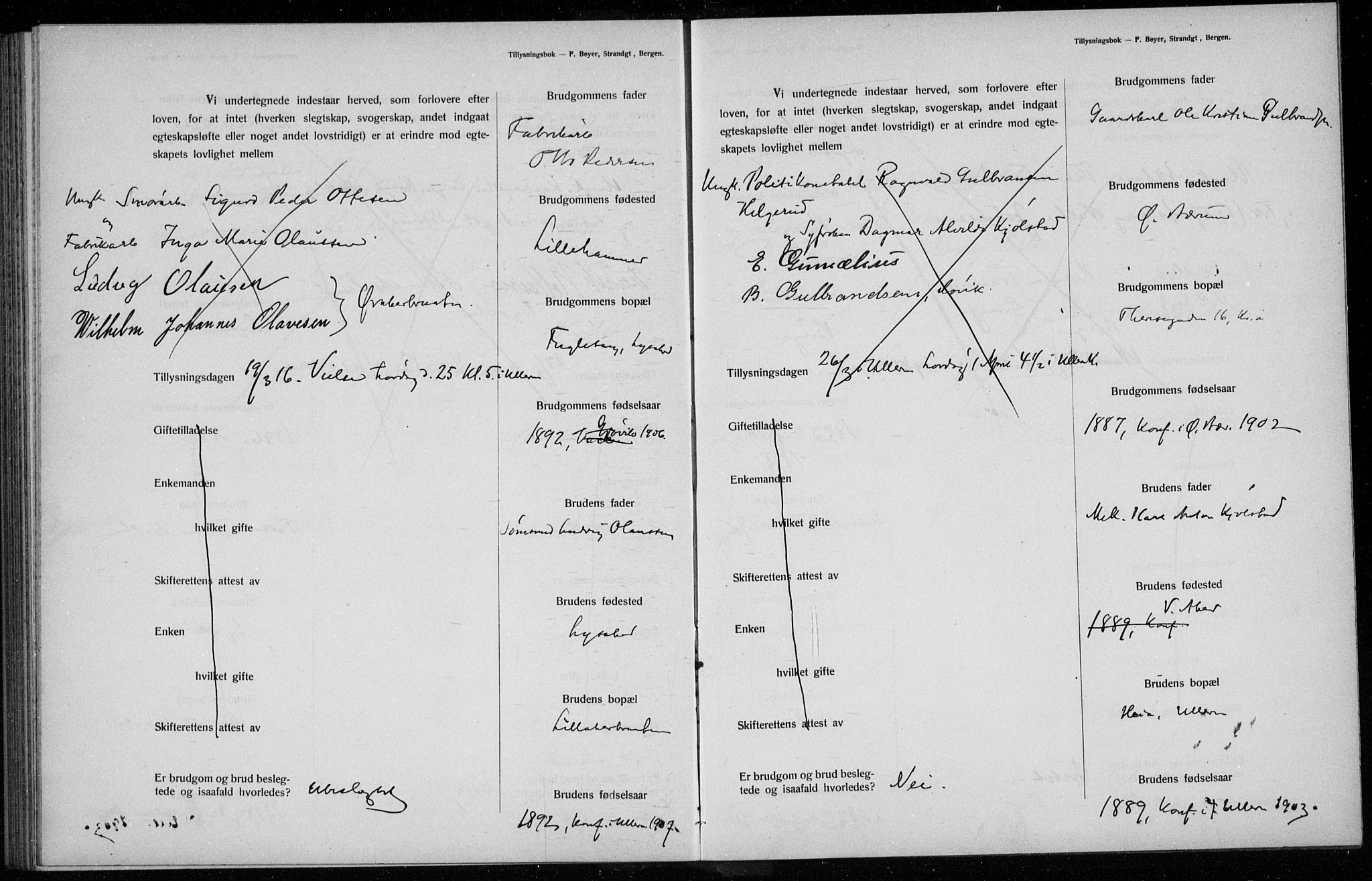 Ullern prestekontor Kirkebøker, AV/SAO-A-10740/H/L0001b: Lysningsprotokoll nr. 1b, 1911-1916