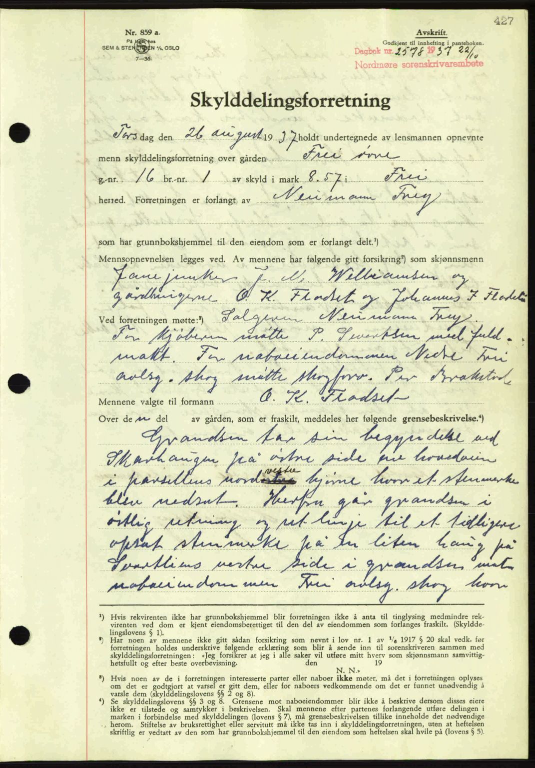 Nordmøre sorenskriveri, SAT/A-4132/1/2/2Ca: Pantebok nr. A82, 1937-1938, Dagboknr: 2578/1937
