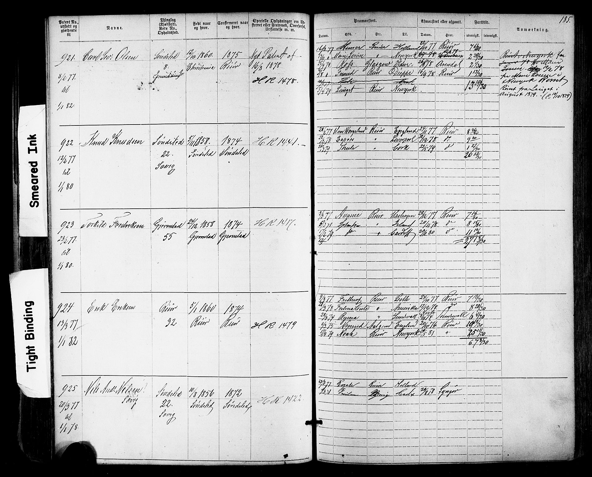 Risør mønstringskrets, AV/SAK-2031-0010/F/Fa/L0003: Annotasjonsrulle nr 1-1913 med register, T-7, 1863-1899, s. 121