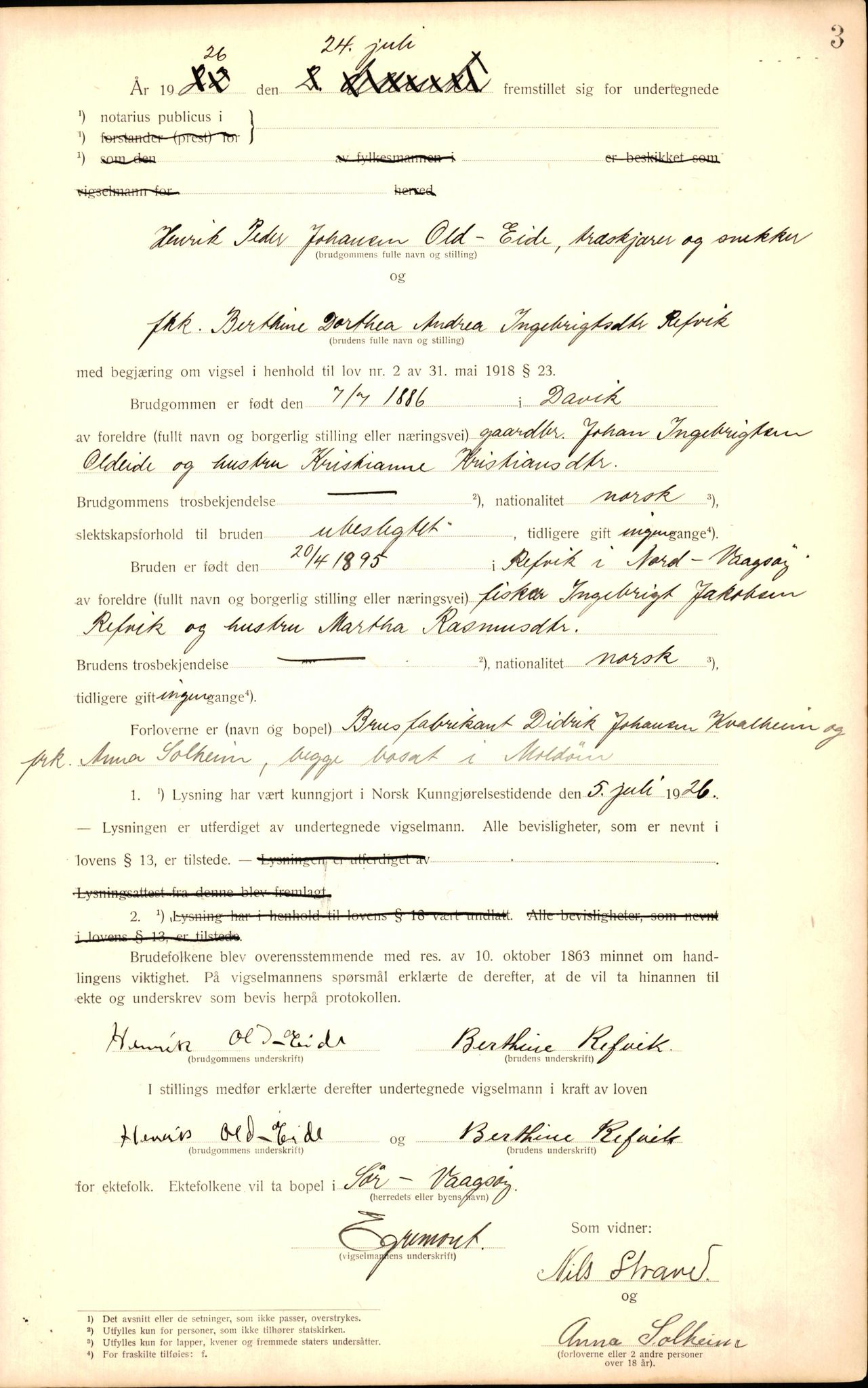 Nordfjord sorenskriveri, AV/SAB-A-2801/1/08/08c/L0004: Vigde, 1921-1944, s. 3a