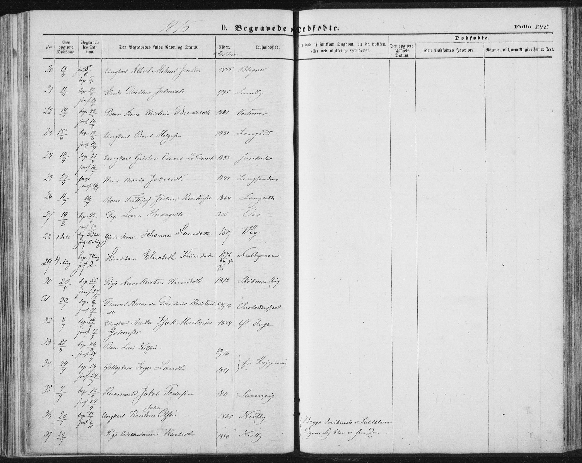 Ministerialprotokoller, klokkerbøker og fødselsregistre - Nordland, AV/SAT-A-1459/847/L0668: Ministerialbok nr. 847A08, 1872-1886, s. 245