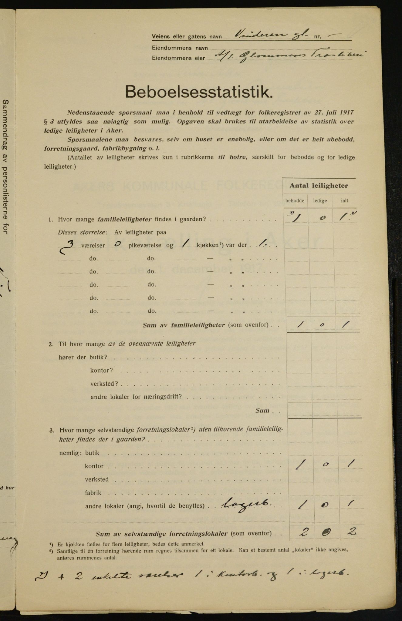 OBA, Kommunal folketelling 1.12.1917 for Aker, 1917, s. 9608