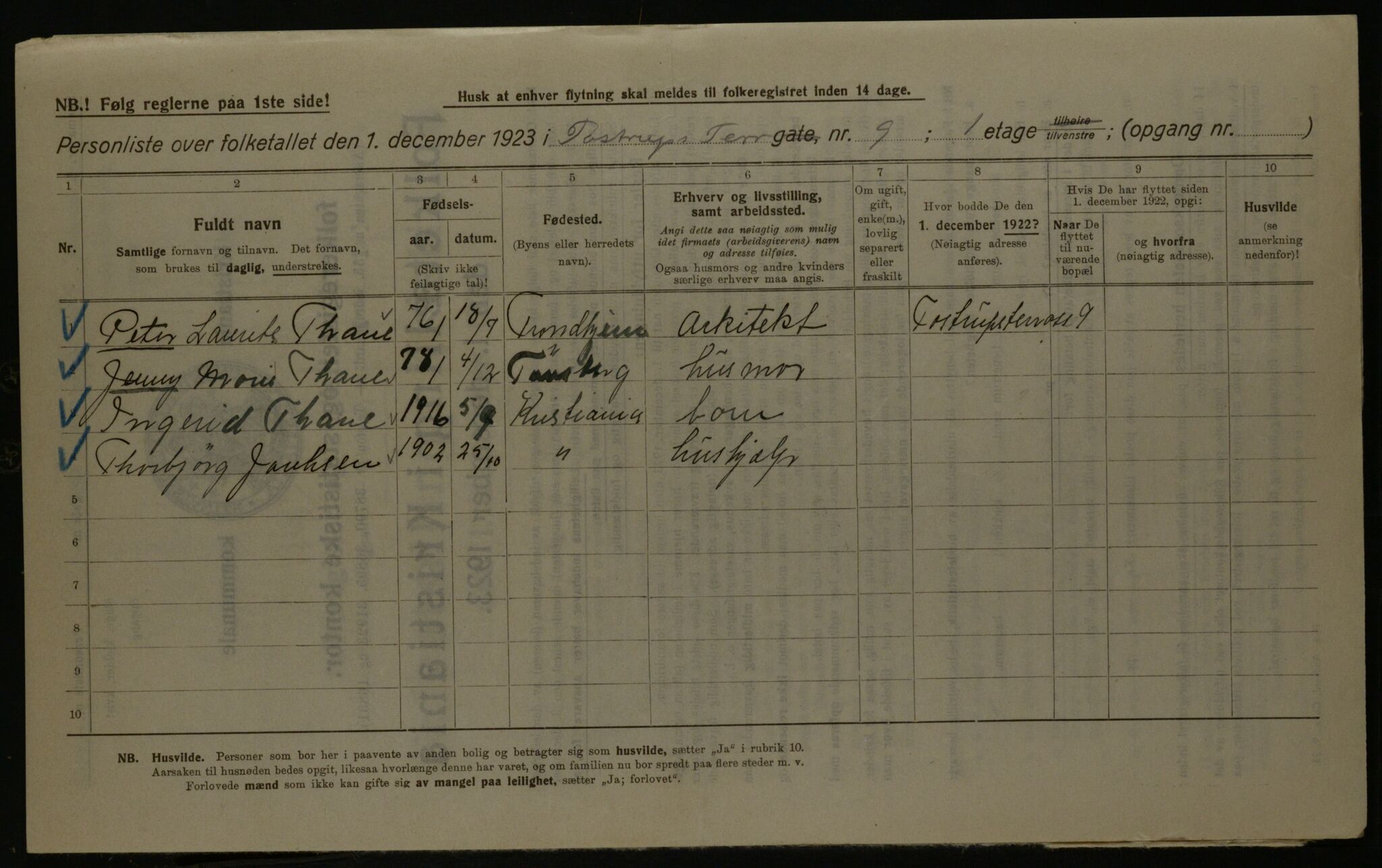 OBA, Kommunal folketelling 1.12.1923 for Kristiania, 1923, s. 127101