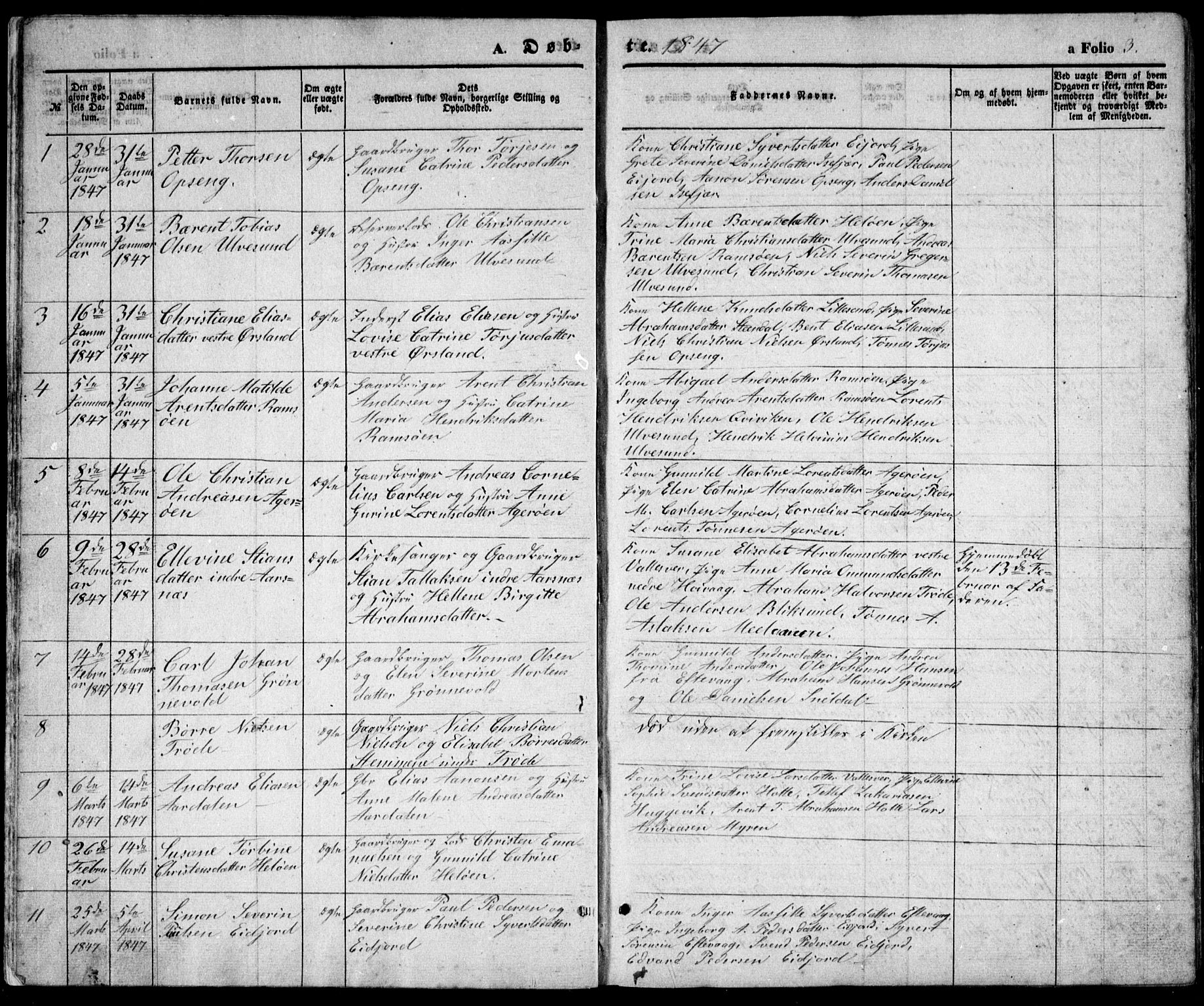 Høvåg sokneprestkontor, AV/SAK-1111-0025/F/Fb/L0002: Klokkerbok nr. B 2, 1847-1869, s. 3