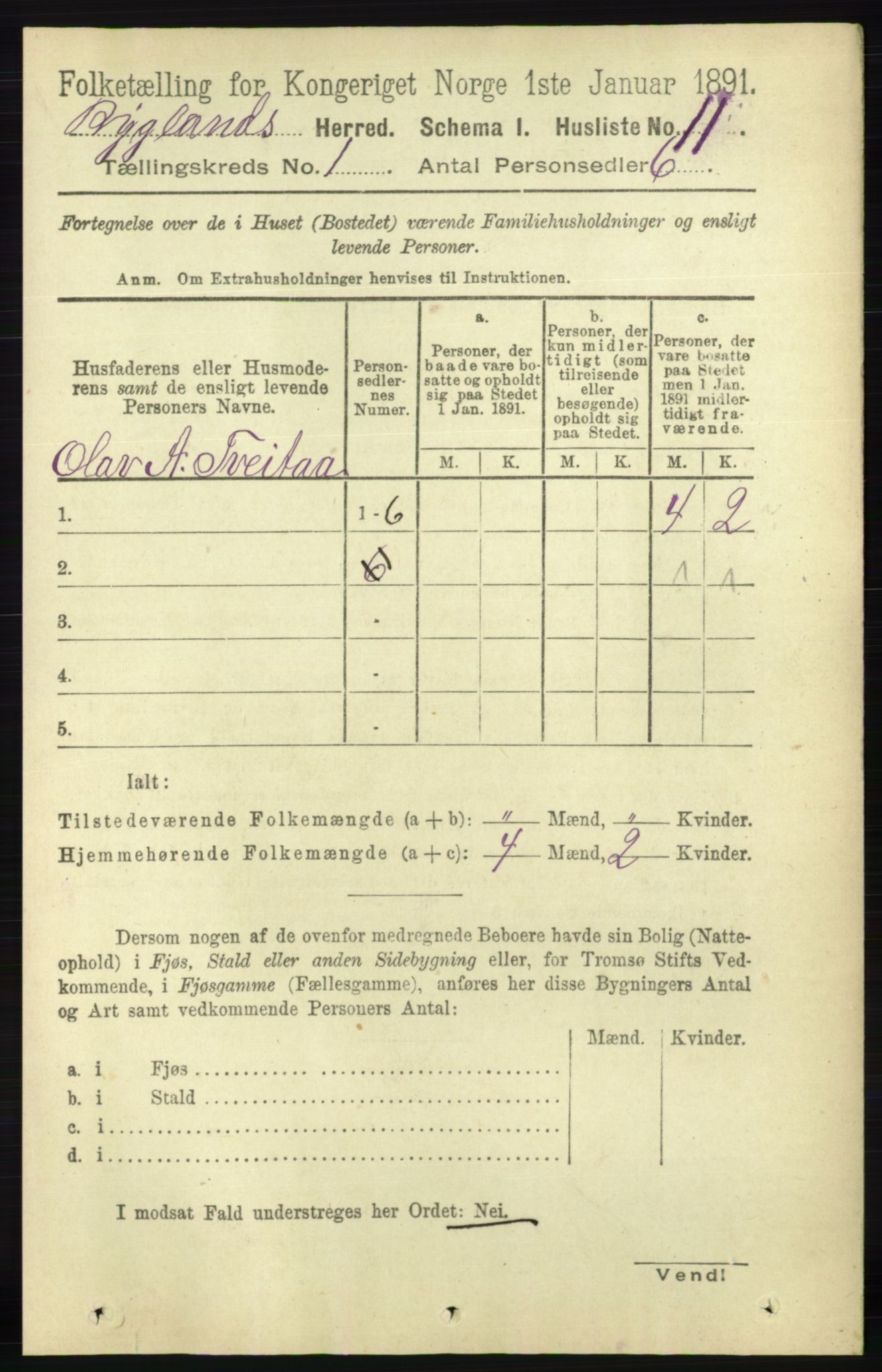 RA, Folketelling 1891 for 0938 Bygland herred, 1891, s. 38