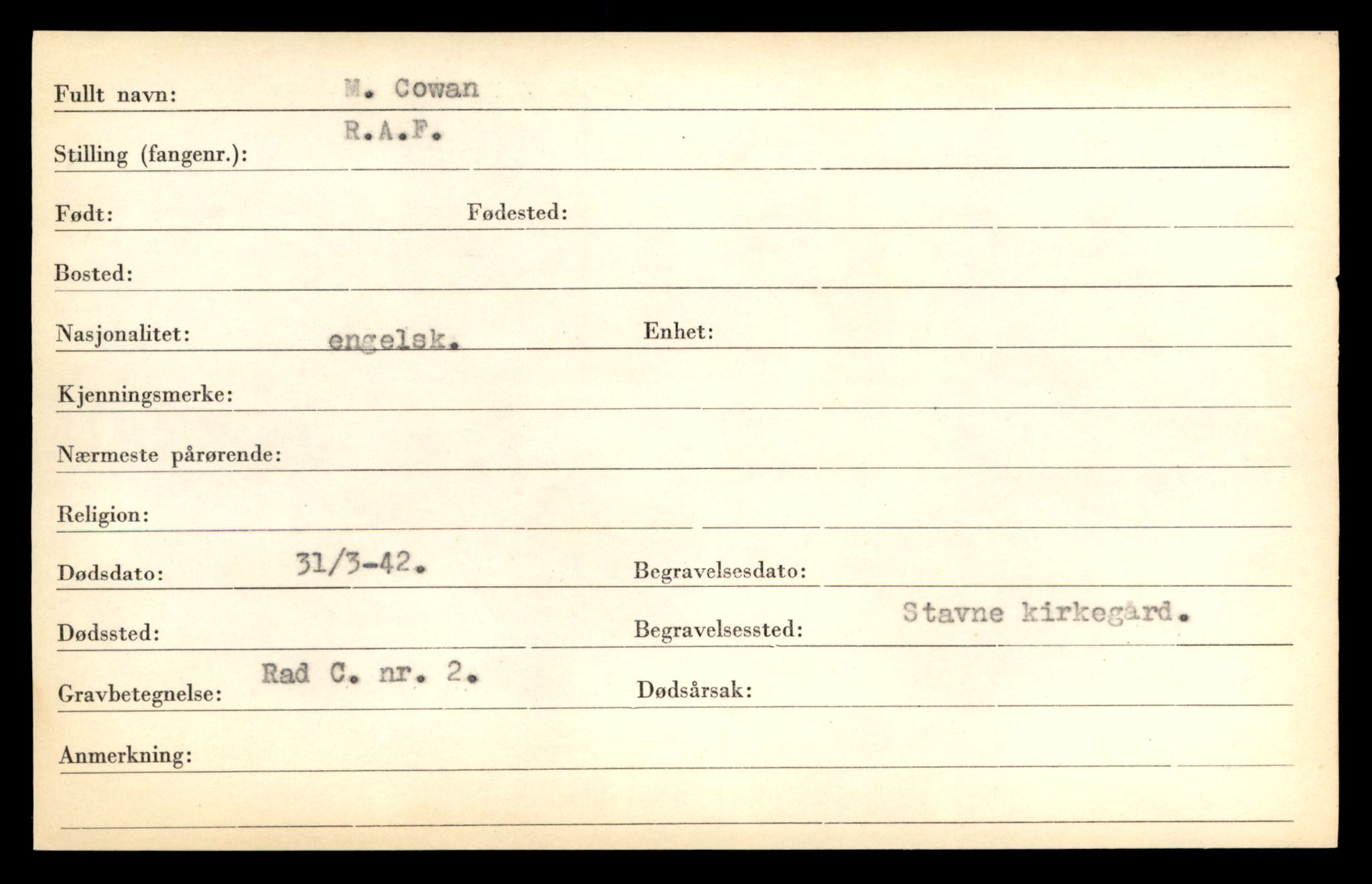 Distriktskontoret for krigsgraver, AV/SAT-A-5030/E/L0005: Kasett/kartotek over falne Britiske og tyske solater, samt andre nasjoners krigsgraver, 1945, s. 1961