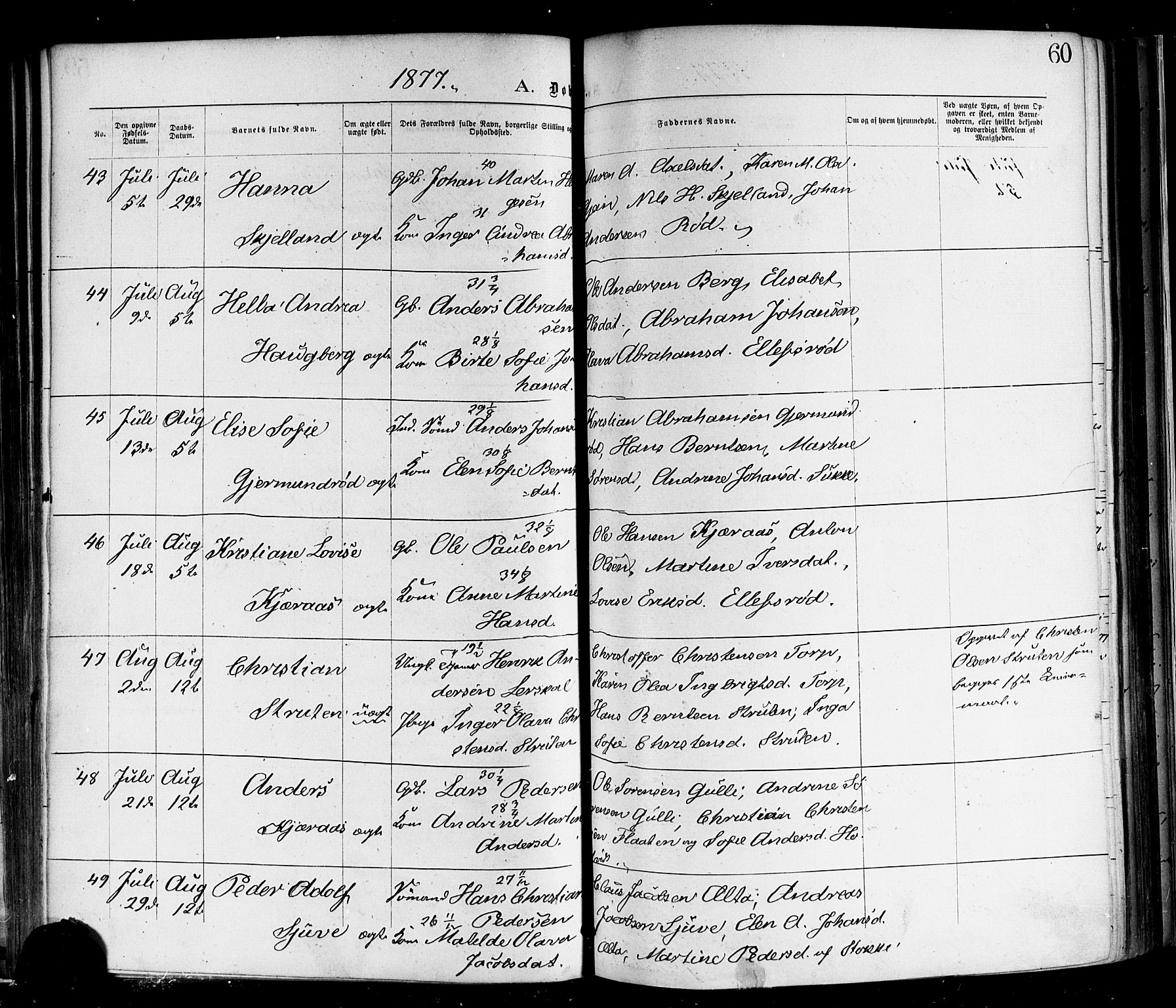 Andebu kirkebøker, AV/SAKO-A-336/F/Fa/L0006: Ministerialbok nr. I 6, 1871-1878, s. 60