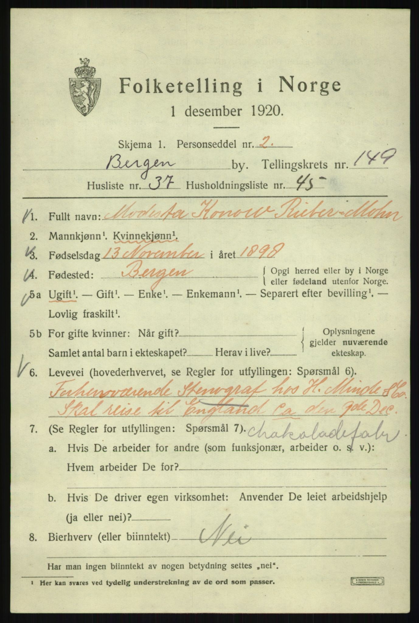 SAB, Folketelling 1920 for 1301 Bergen kjøpstad, 1920, s. 245658