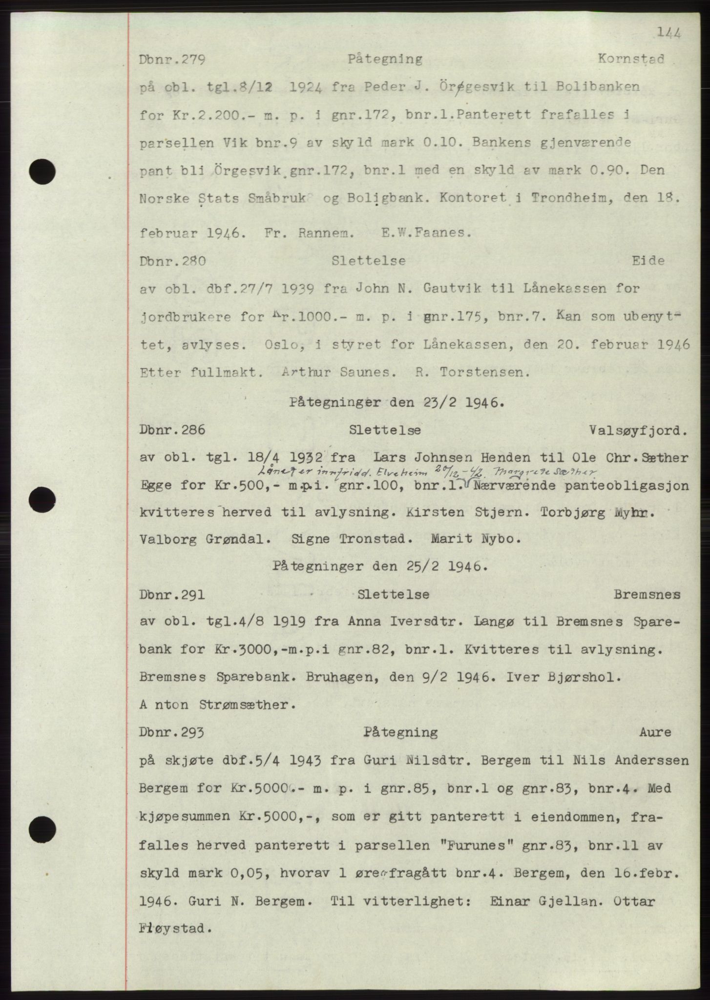 Nordmøre sorenskriveri, AV/SAT-A-4132/1/2/2Ca: Pantebok nr. C82b, 1946-1951, Dagboknr: 279/1946