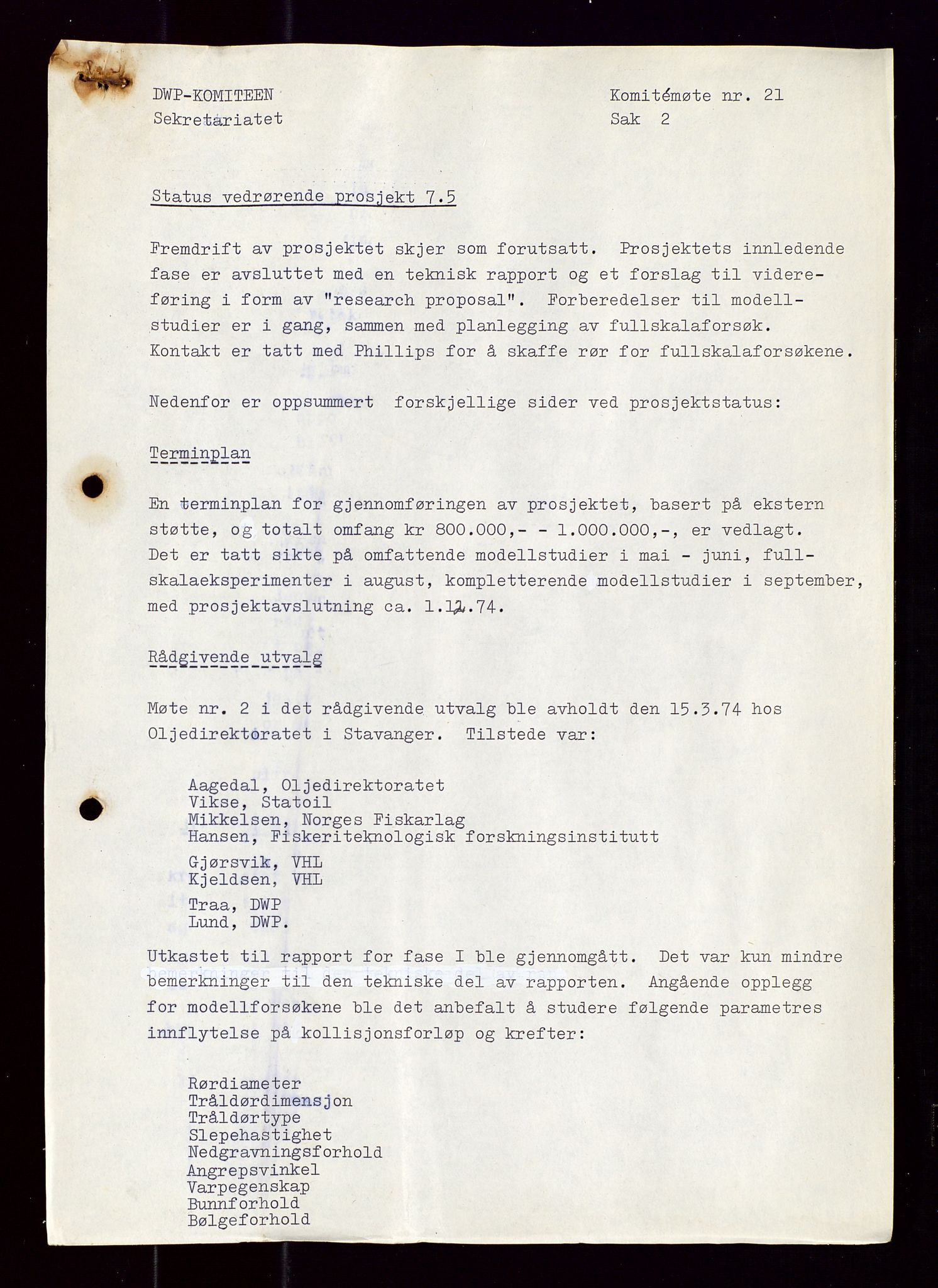 Industridepartementet, Oljekontoret, AV/SAST-A-101348/Di/L0001: DWP, møter juni - november, komiteemøter nr. 19 - 26, 1973-1974, s. 130