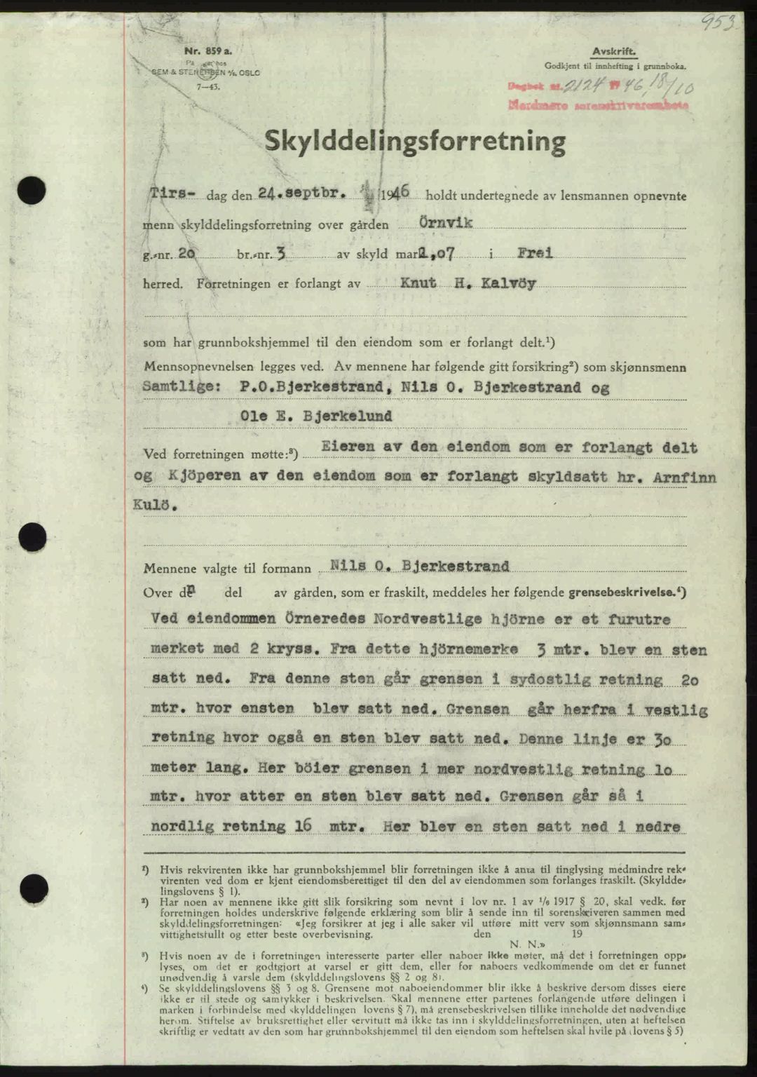 Nordmøre sorenskriveri, SAT/A-4132/1/2/2Ca: Pantebok nr. A102, 1946-1946, Dagboknr: 2124/1946