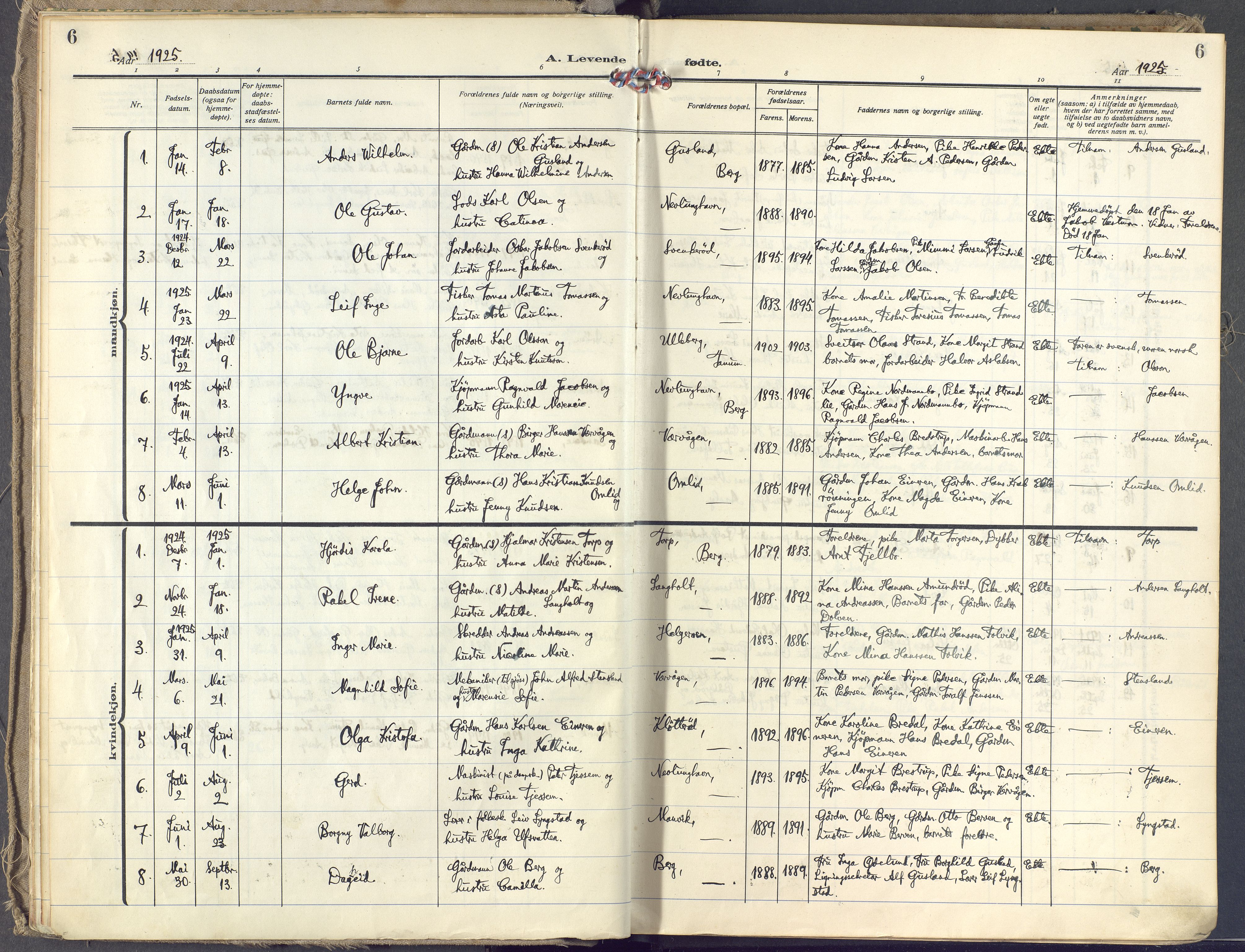 Brunlanes kirkebøker, SAKO/A-342/F/Fb/L0004: Ministerialbok nr. II 4, 1923-1940, s. 6