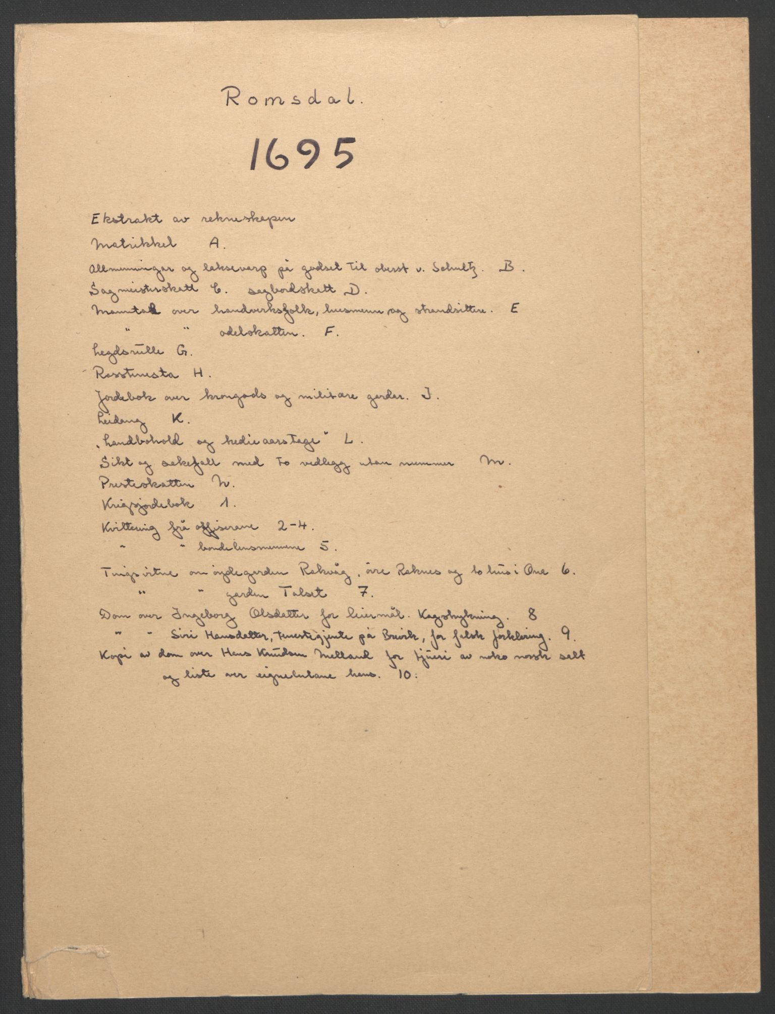 Rentekammeret inntil 1814, Reviderte regnskaper, Fogderegnskap, AV/RA-EA-4092/R55/L3652: Fogderegnskap Romsdal, 1695-1696, s. 2