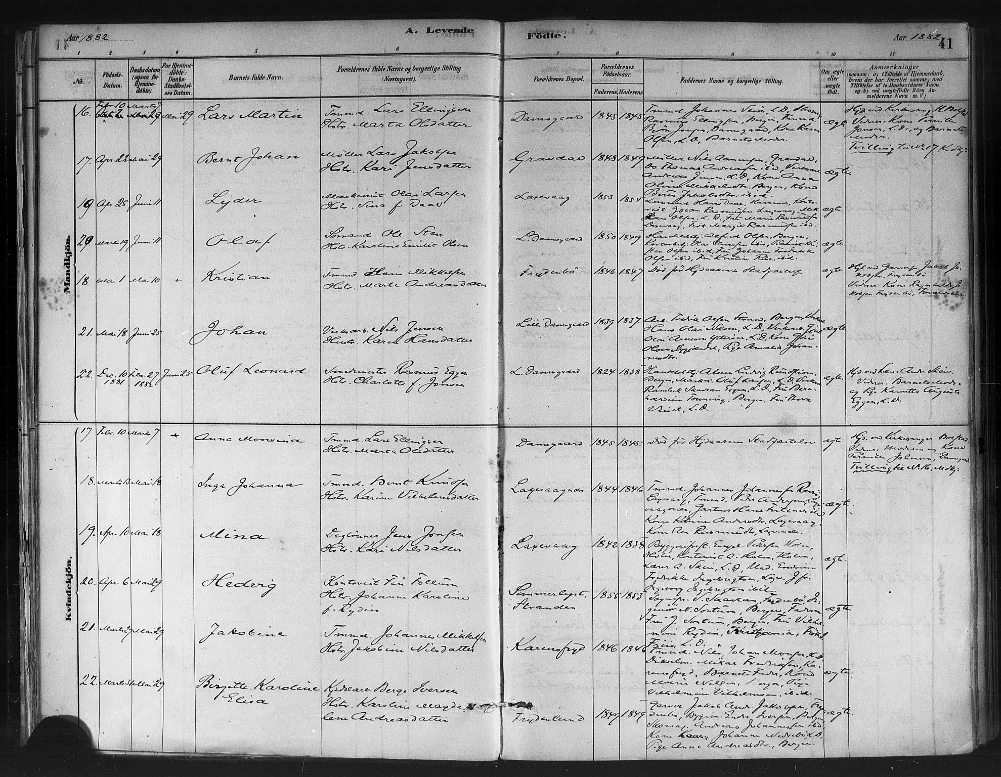 Askøy Sokneprestembete, AV/SAB-A-74101/H/Ha/Haa/Haae/L0002: Ministerialbok nr. E 2, 1878-1891, s. 41