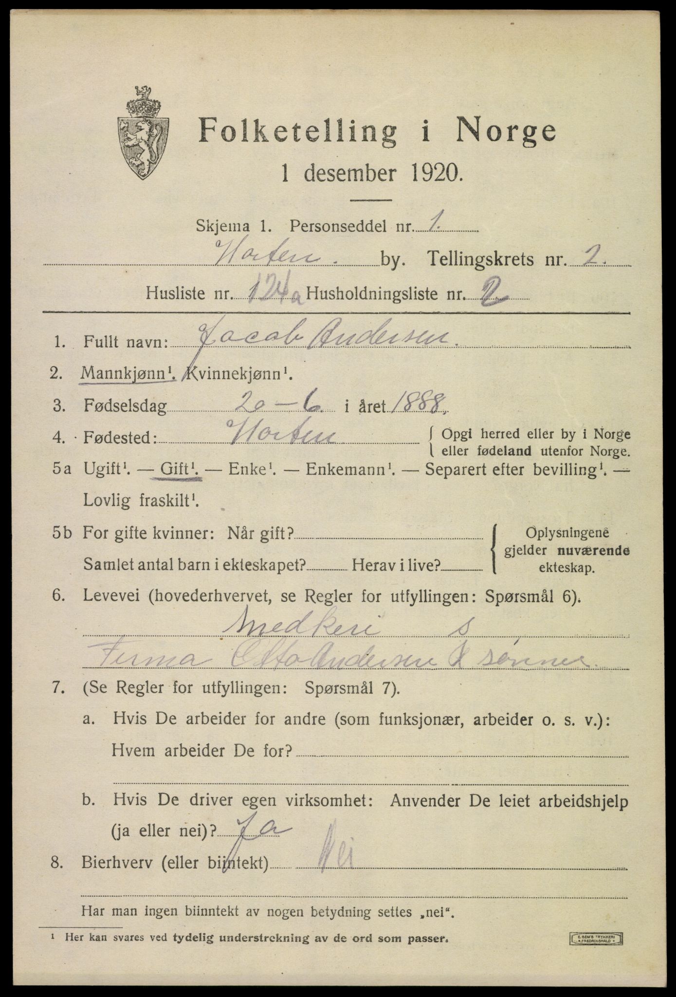 SAKO, Folketelling 1920 for 0703 Horten kjøpstad, 1920, s. 12073